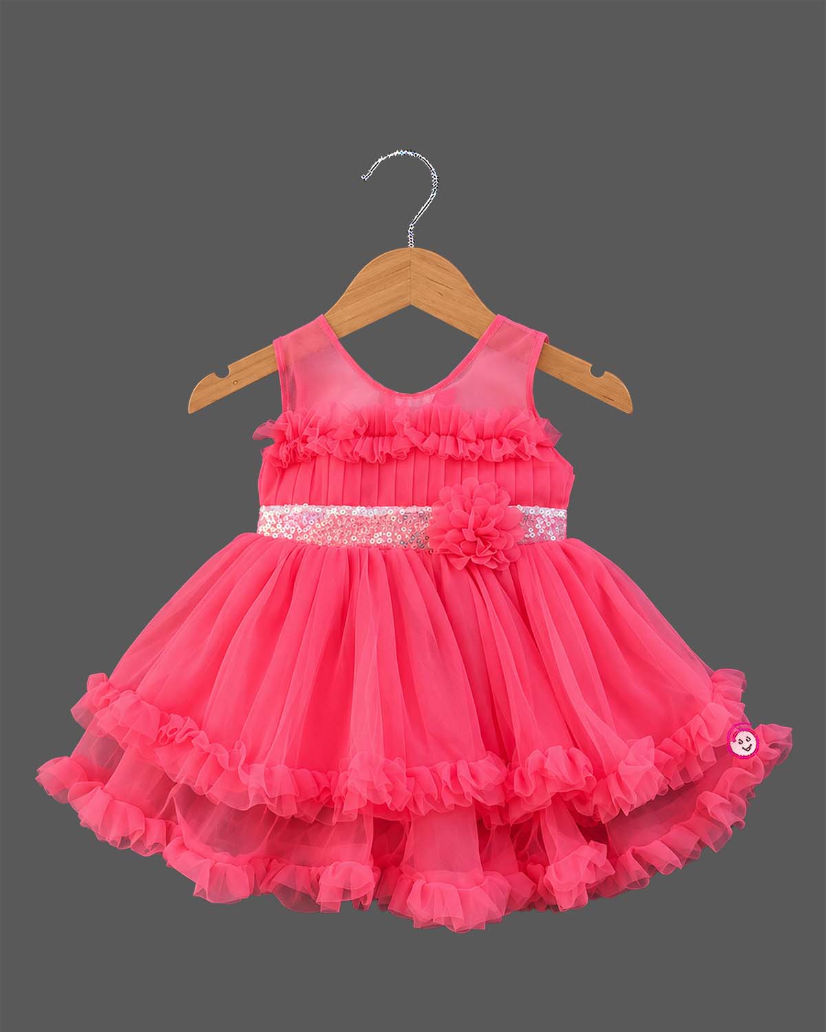 girlish party wear dress sequin floral net frock for birthday party