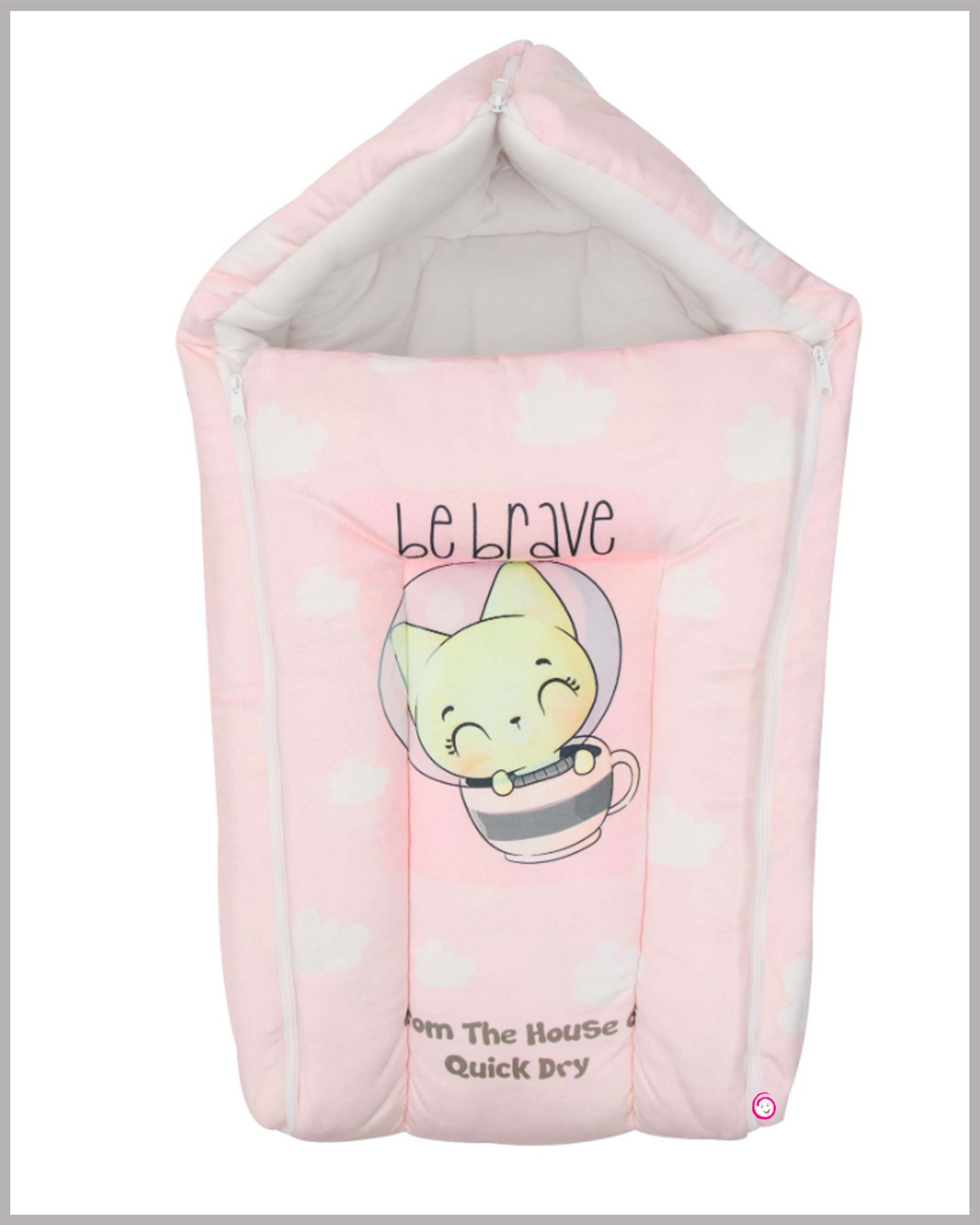Quick Dry Baby Kangaroo Wrapper Printed Carry Bed - Baby Pink