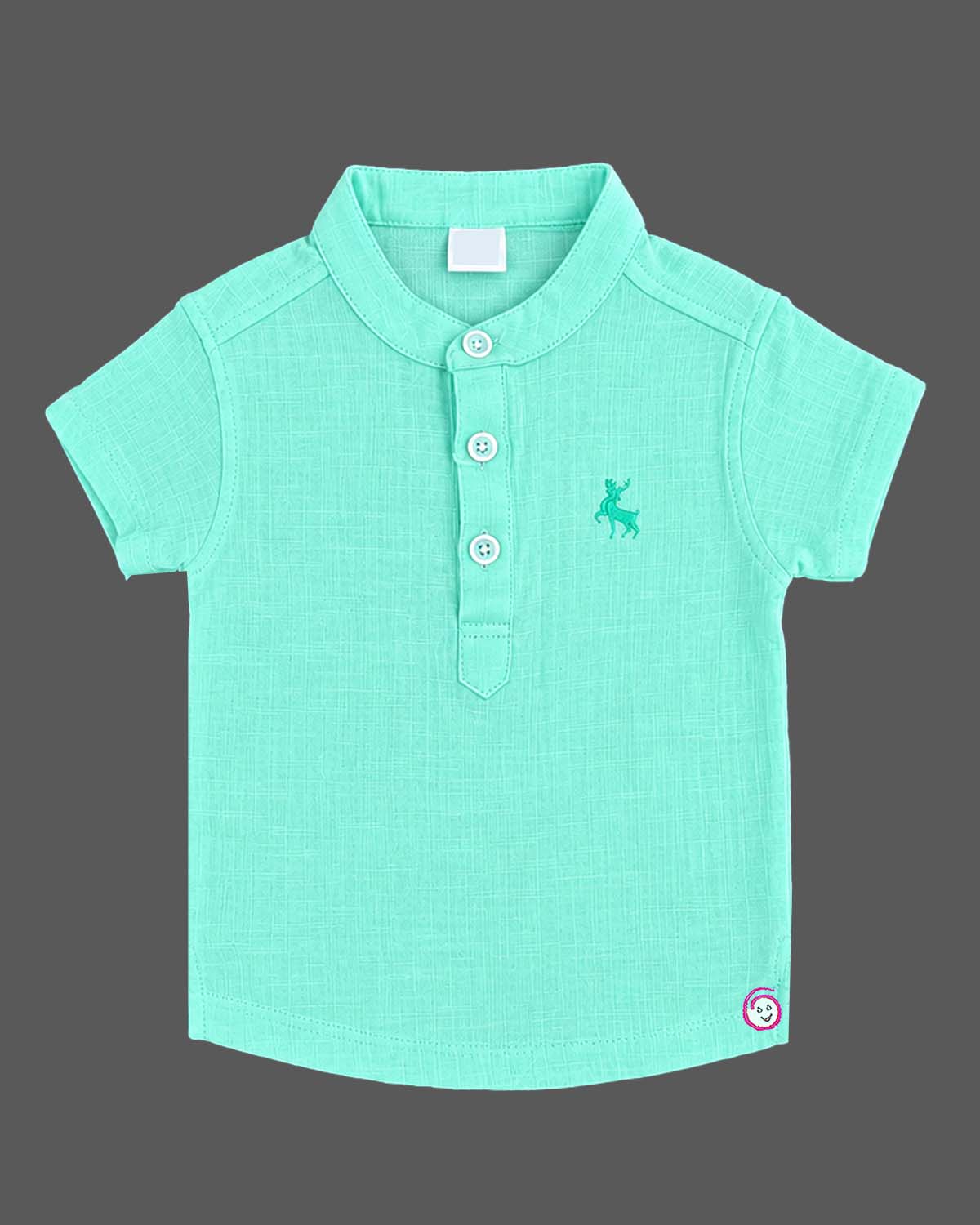 Toddler wearing kids western wear consisting of a textured collar top and drawstring shorts.