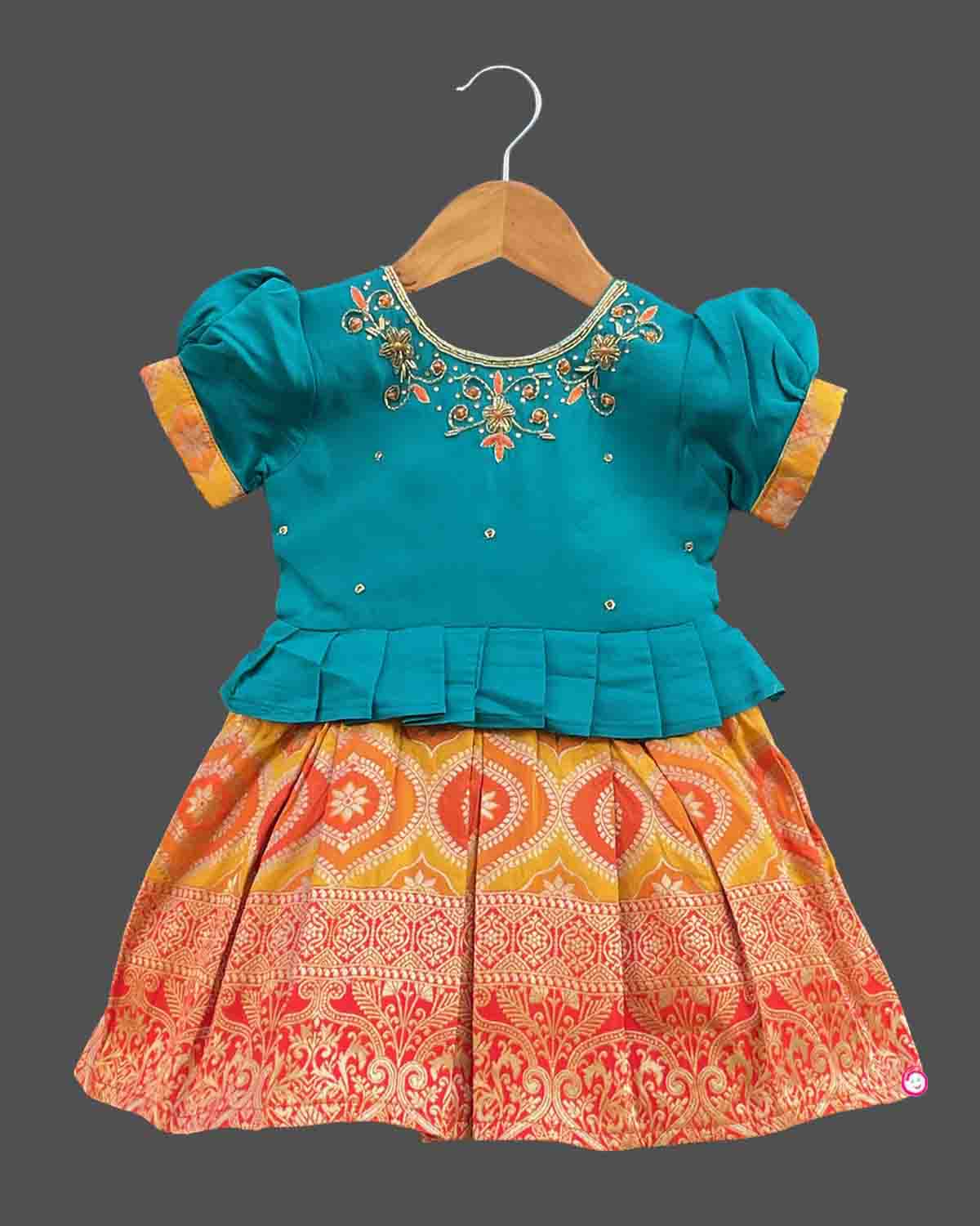 Girls puff sleeve with traditional Frock - Ramar Blue