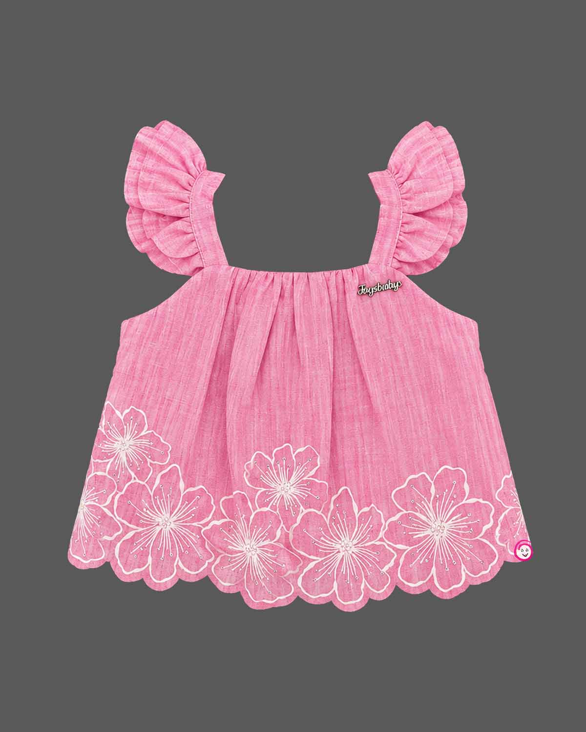 Baby girl lehenga featuring floral embroidered scalloped hem top and flared skirt