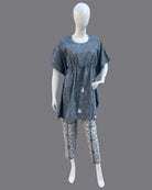 Maternity overall floral printed butterfly sleeve top & pant set - Ariel Blue