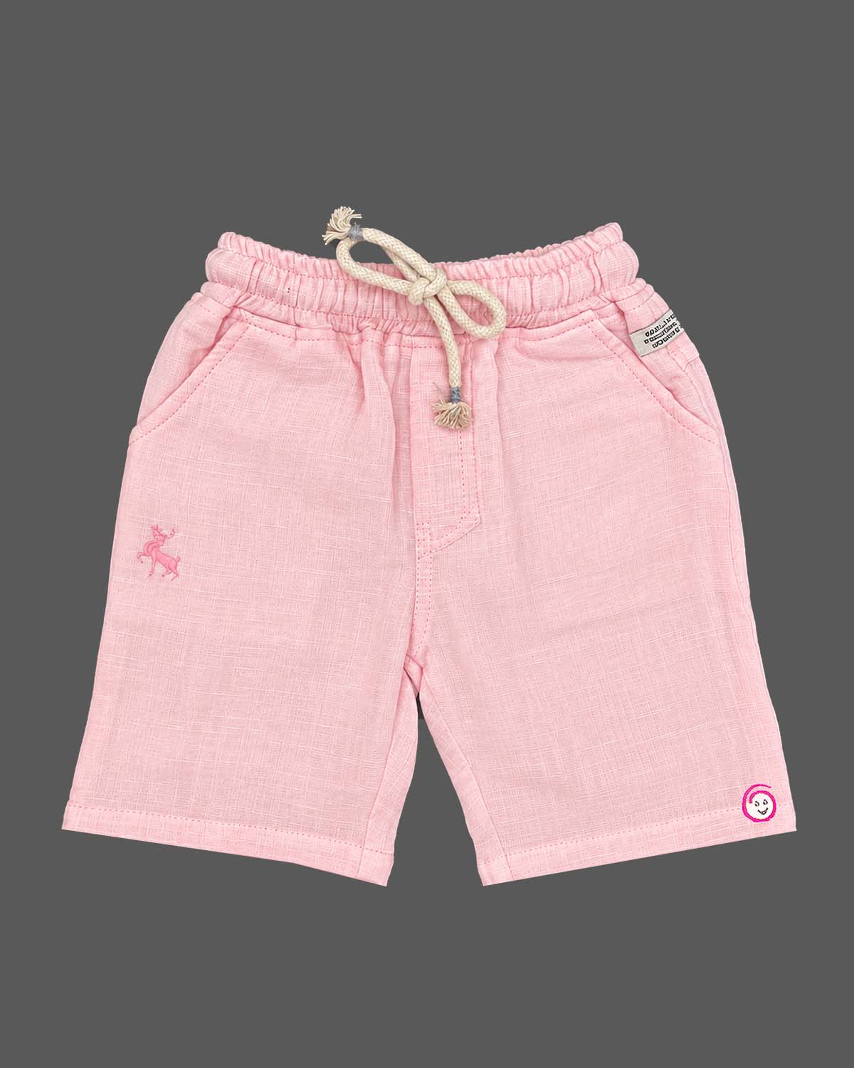 Textured collar shirt and shorts set styled as baby boy western wear with embroidered chest motif.