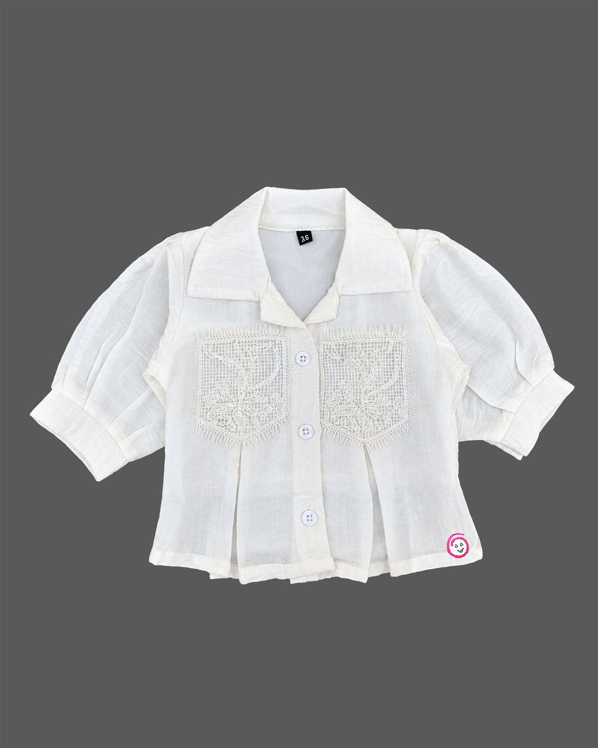 Girls Western Top with Lace Pockets and Puff Sleeves for Party Wear