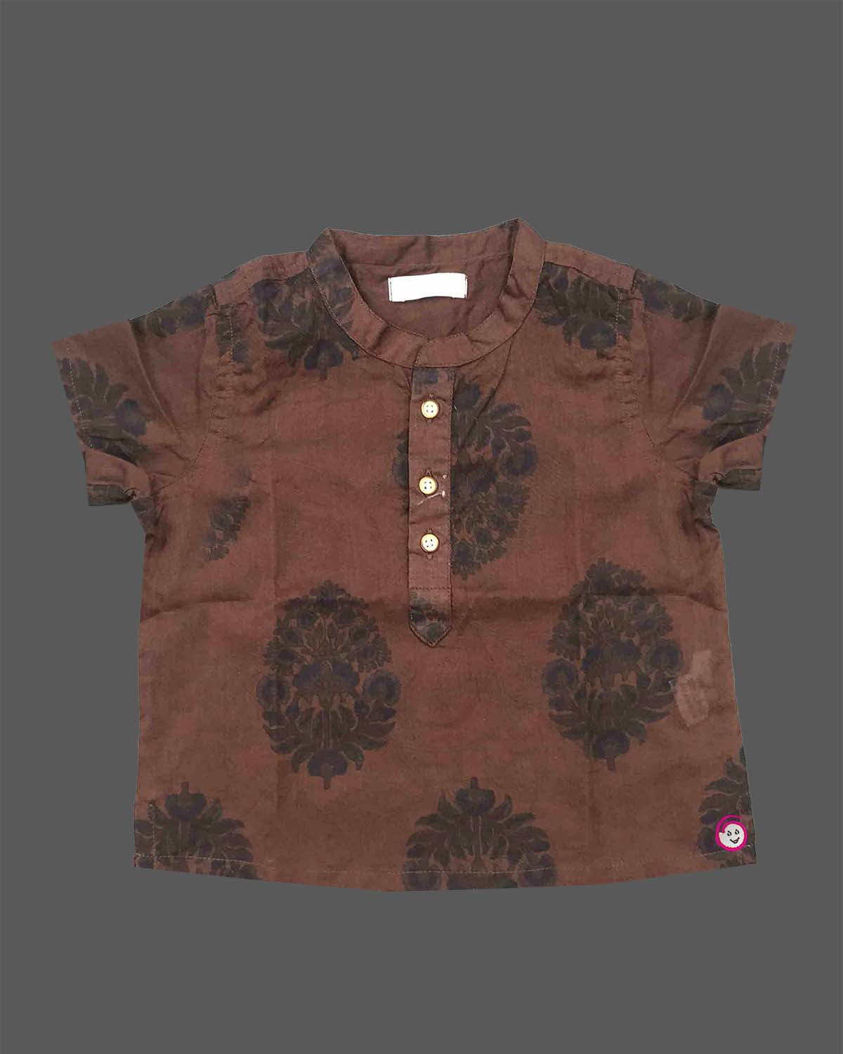 Boy baby printed cotton short kurta shirt with collar for festive pooja celebrations
