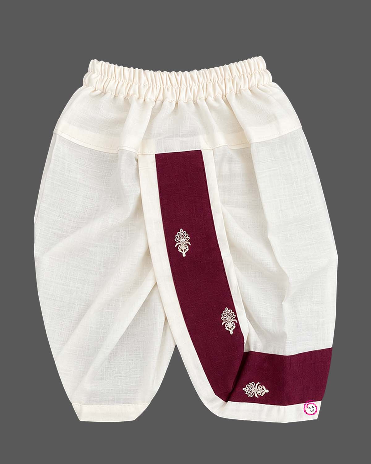 Dhoti Set For Boys with embroidered collar, shoulder motifs, angled button placket and dhoti