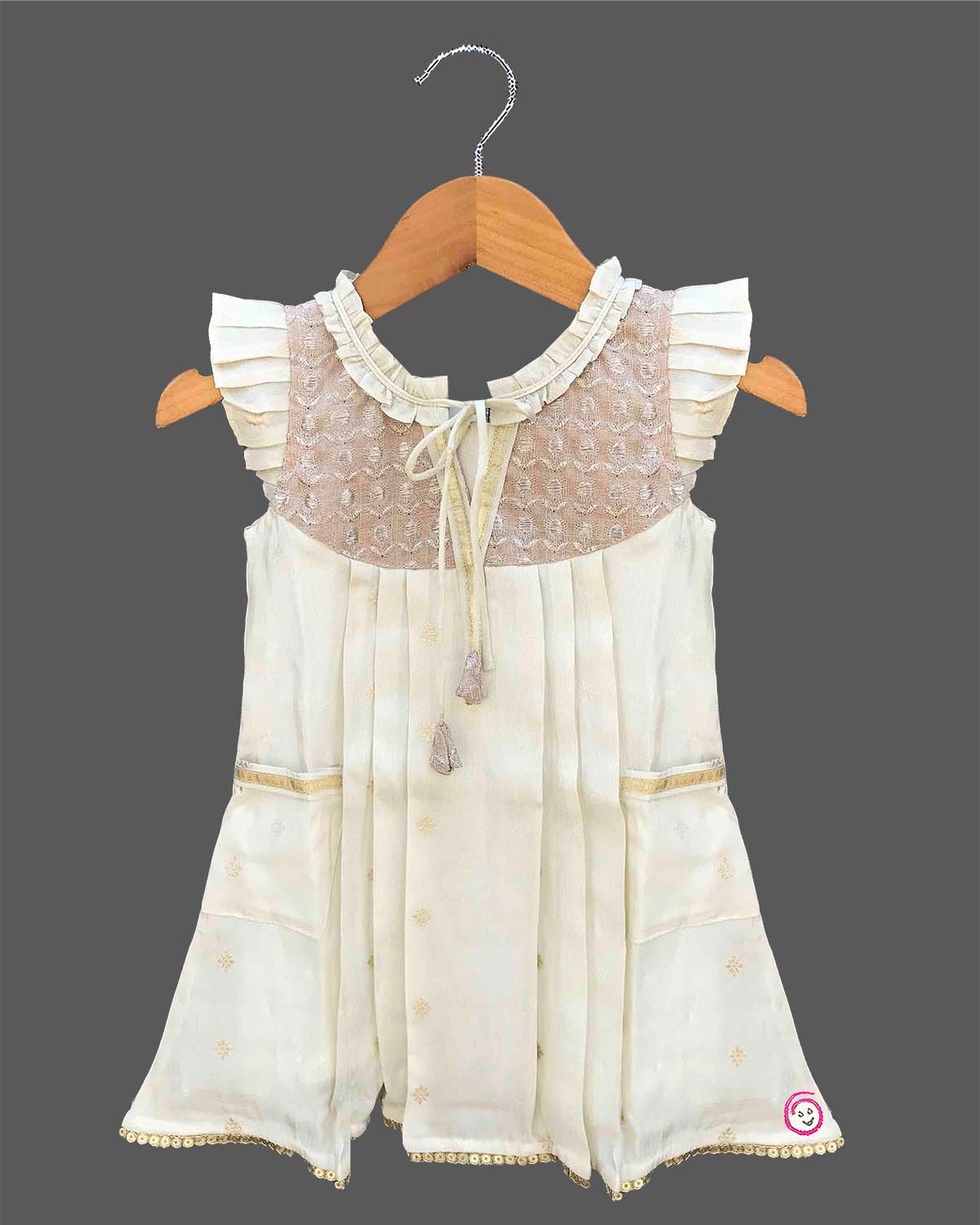 Toddler embellished infants frock and children western wear dress with frill sleeve for birthday party