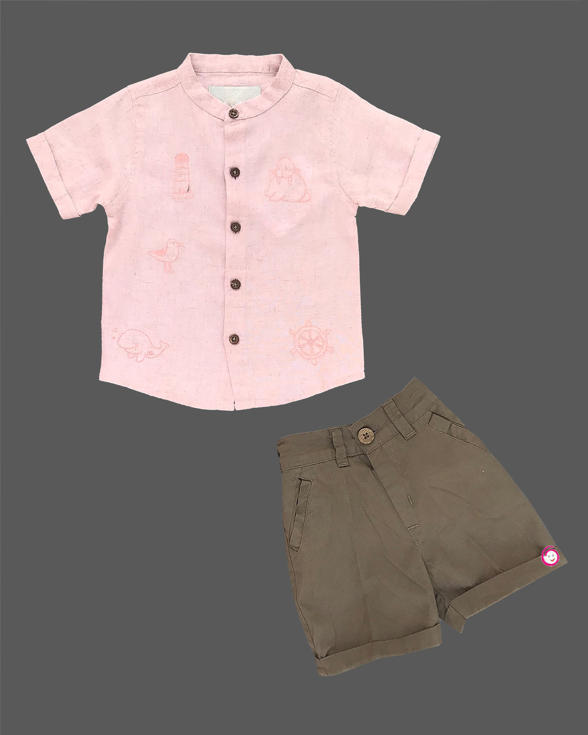 Boys half sleeve printed shirt with shorts - Peach
