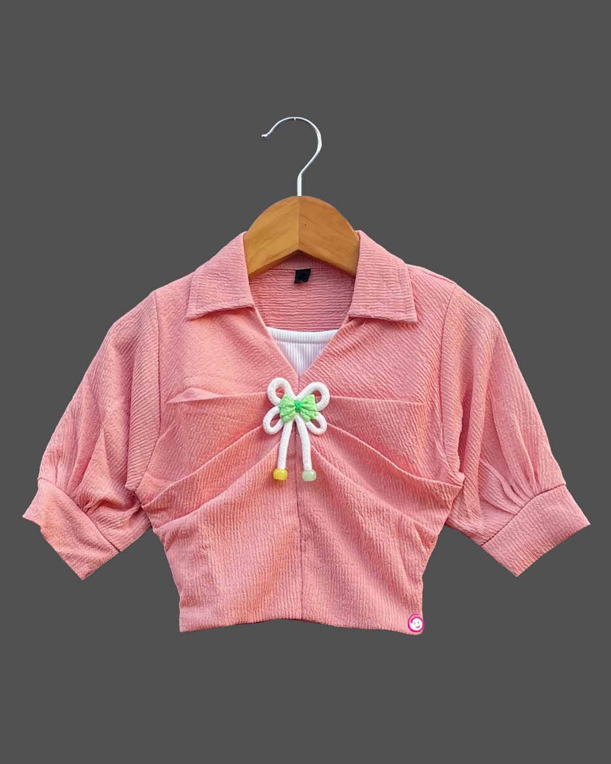 Girls elbow sleeve western top - Rose Pink