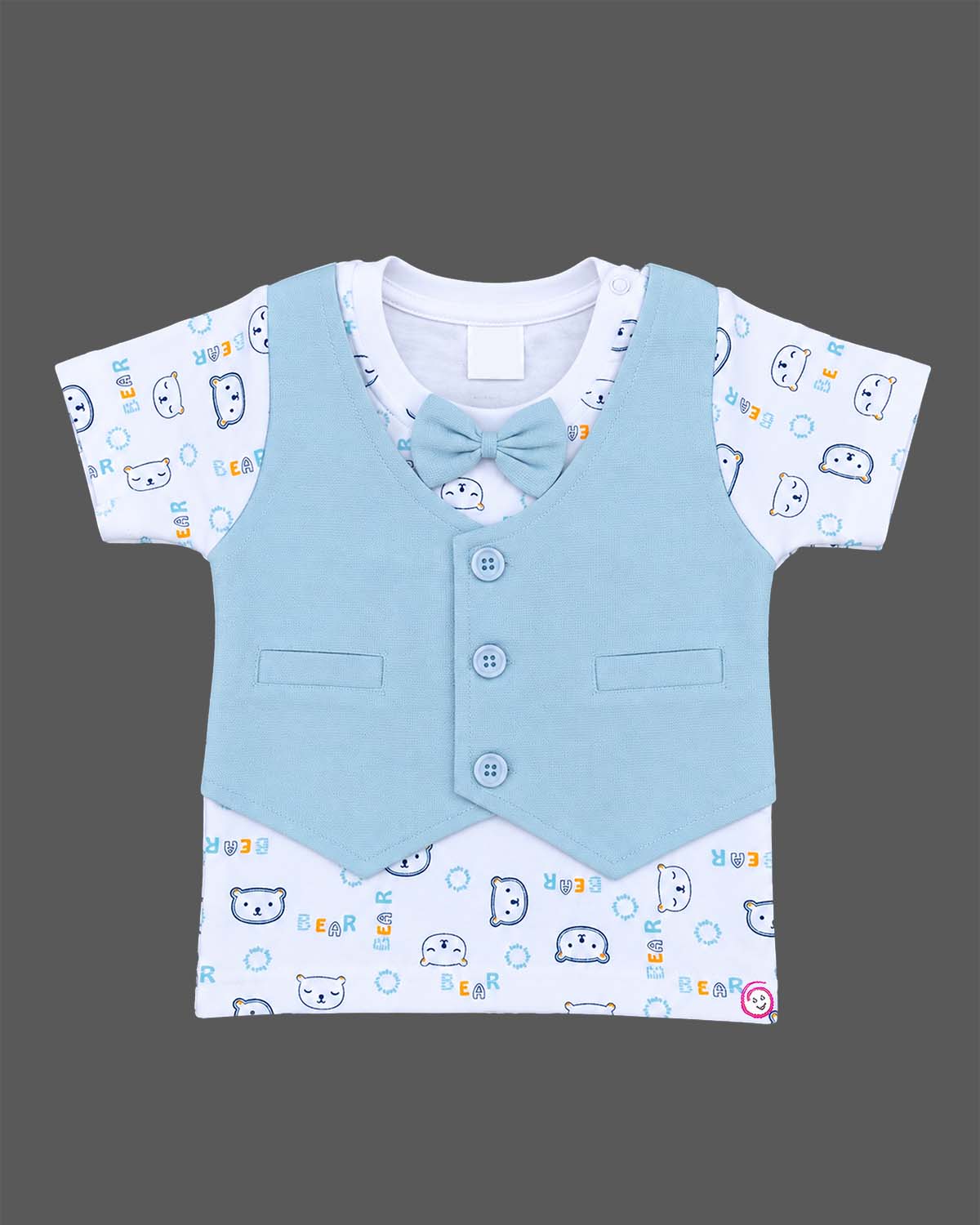 Boys clothing set featuring printed t-shirt with attached vest and matching shorts for toddler party wear