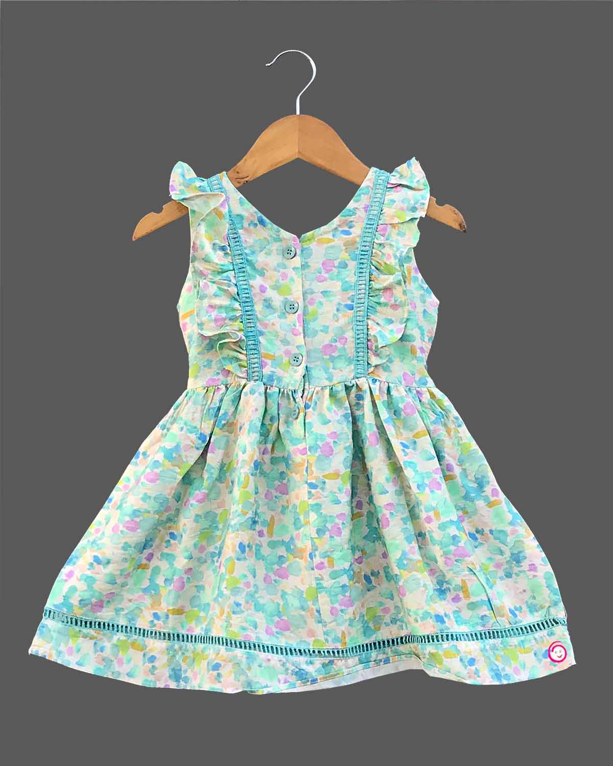Girls western casual frock- Sea Green