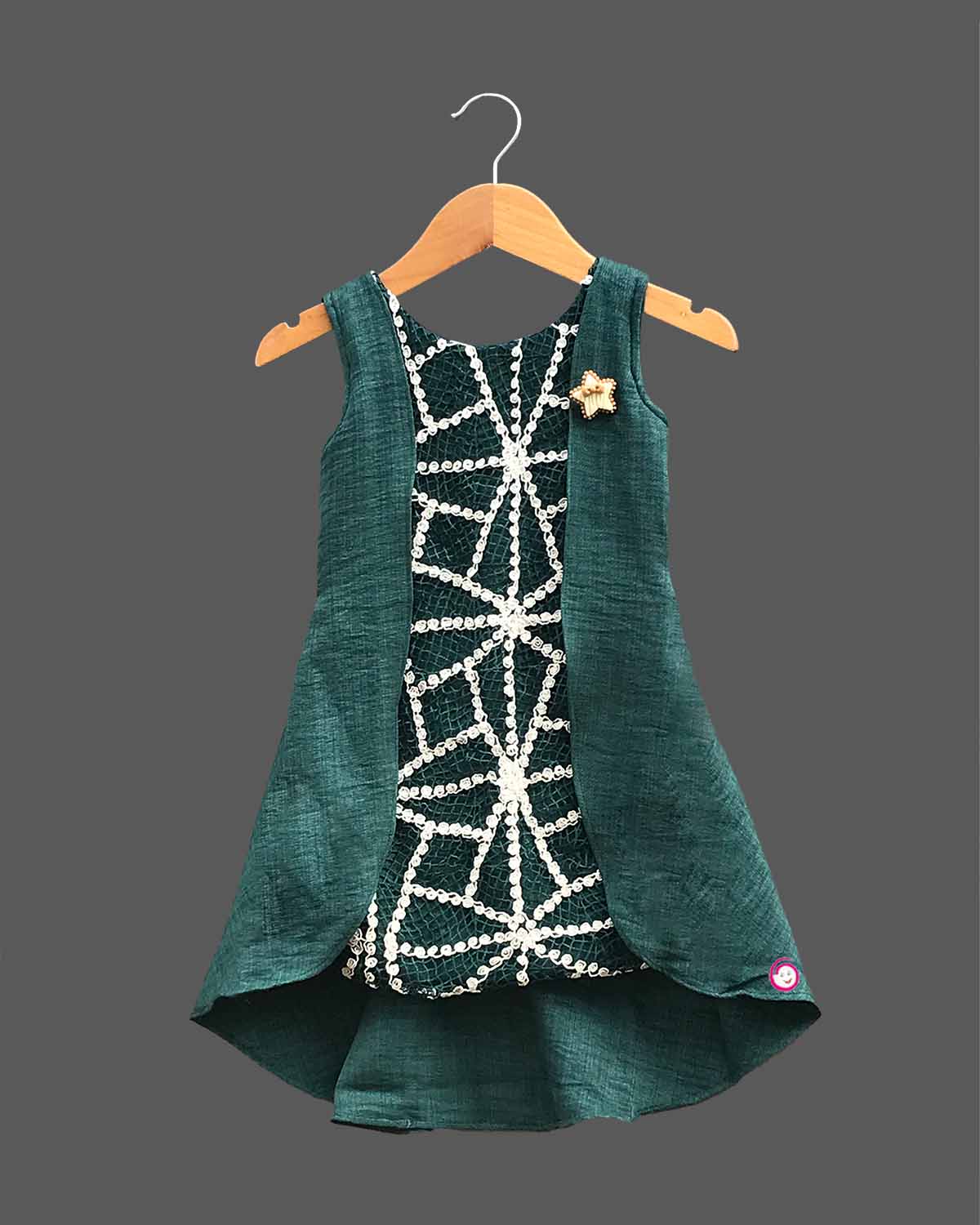 Girls western casual frock- Dark Green
