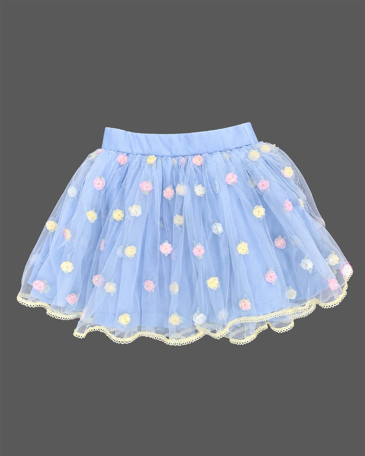 girls top and skirt set with flutter sleeves and floral net tutu skirt for birthday party wear