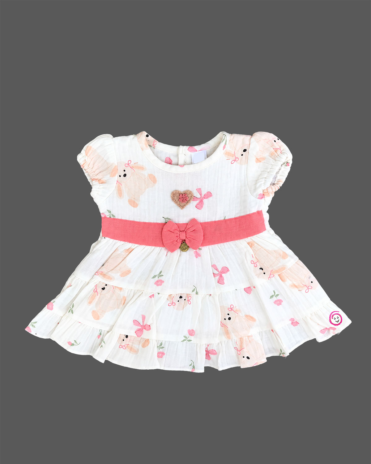 Infants frock with cute bunny print, waist bow, and ruffled skirt for baby girls