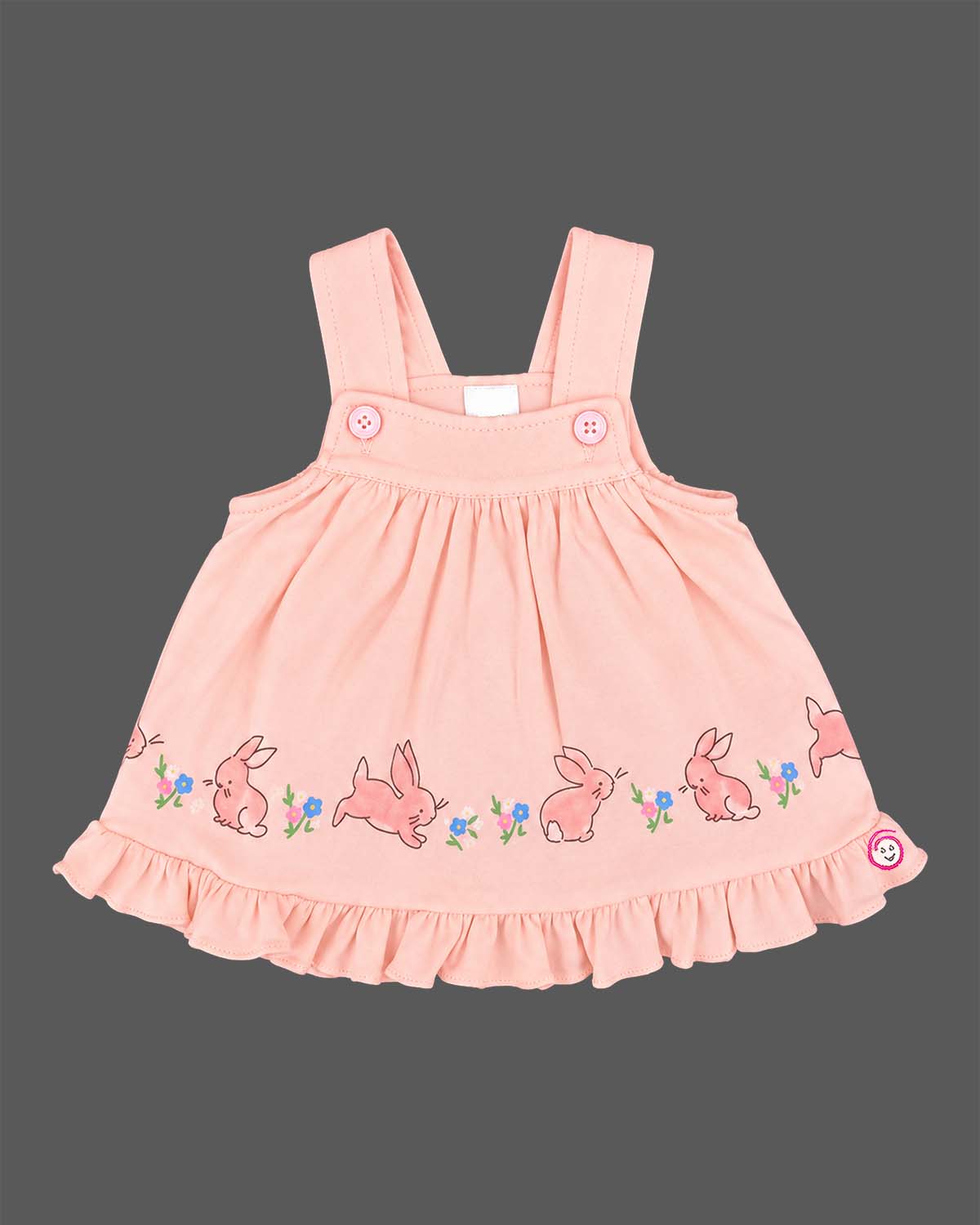 Little girl pinafore dress with puff sleeve bunny printed t-shirt set for casual outings