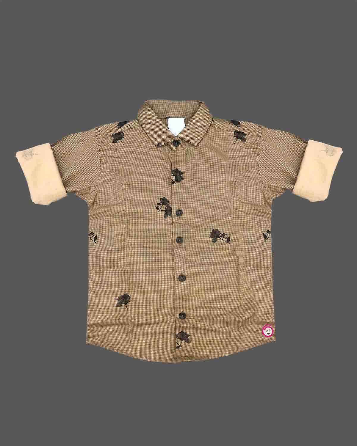 little gentleman floral printed shirt with spread collar and turn up cuff details for boys