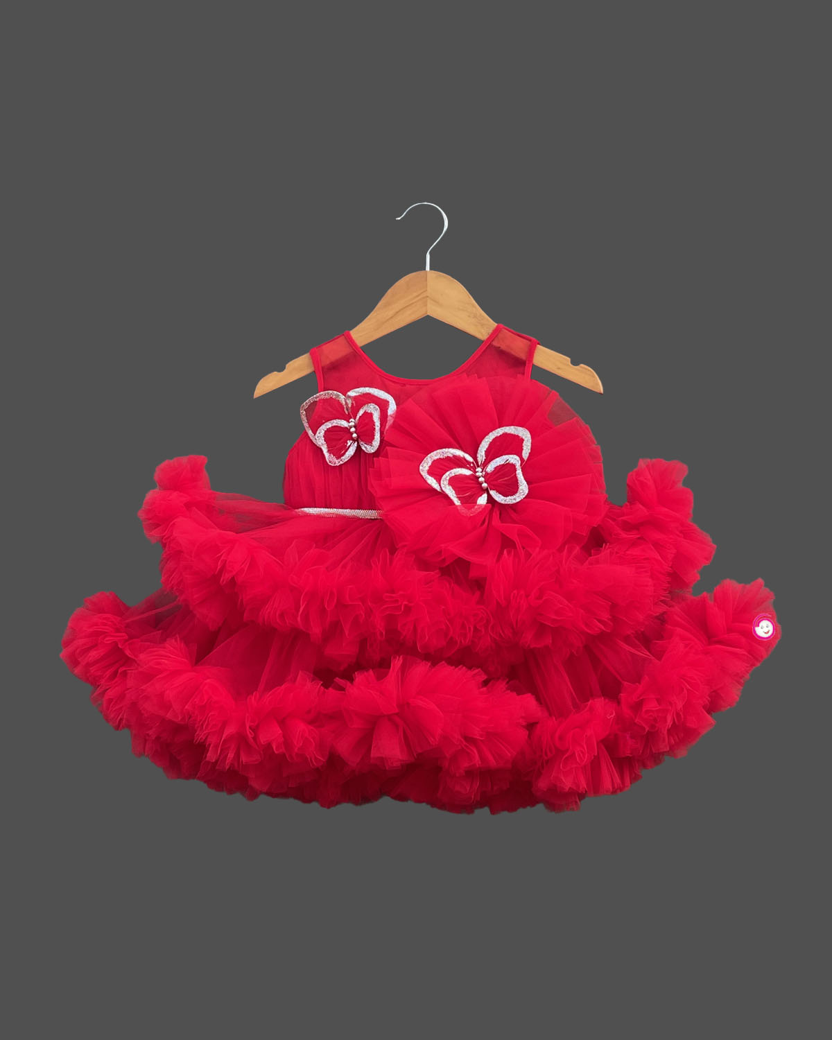 Girls ruffled with Party frock - Red