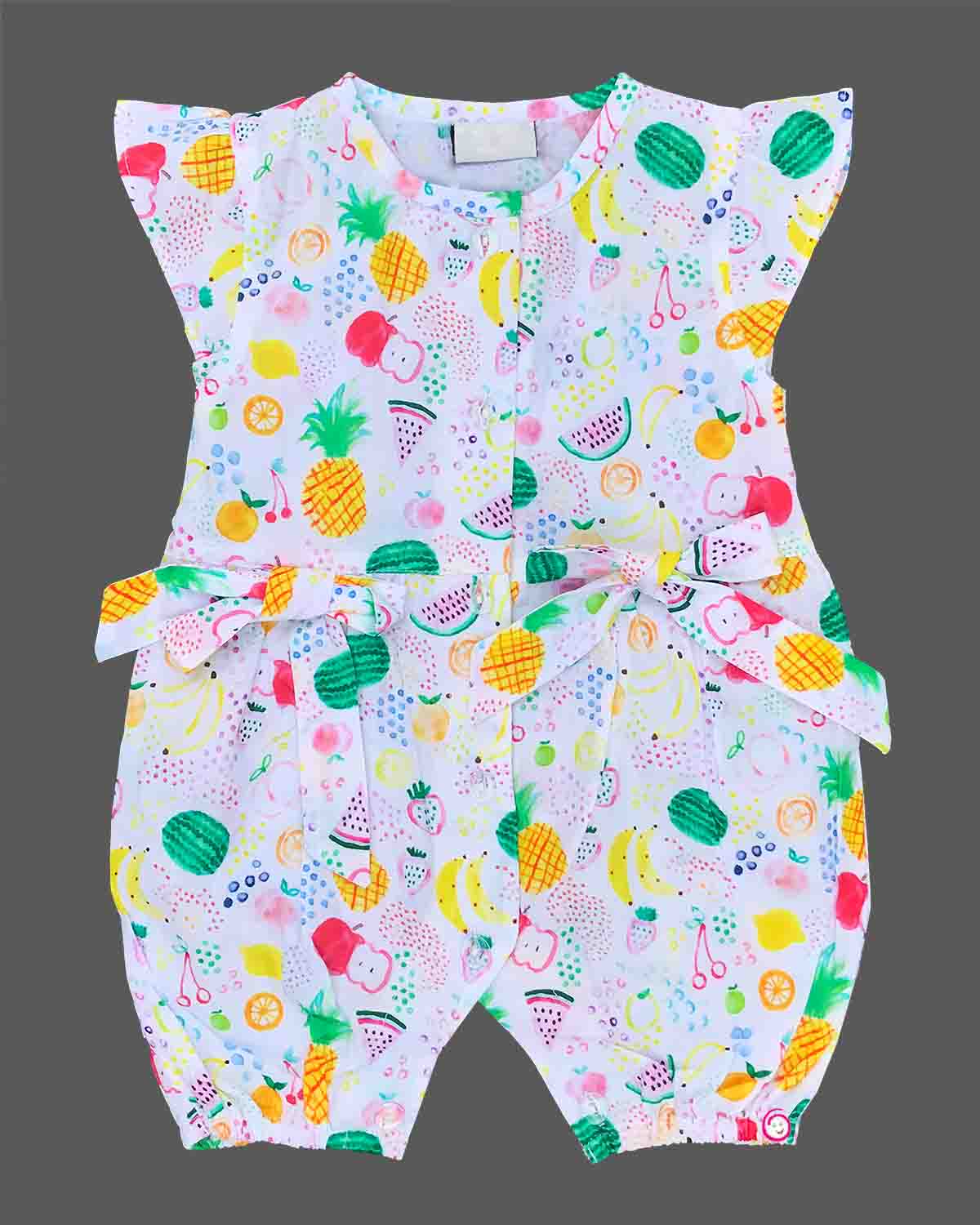 Girls fruit printed half romper - White