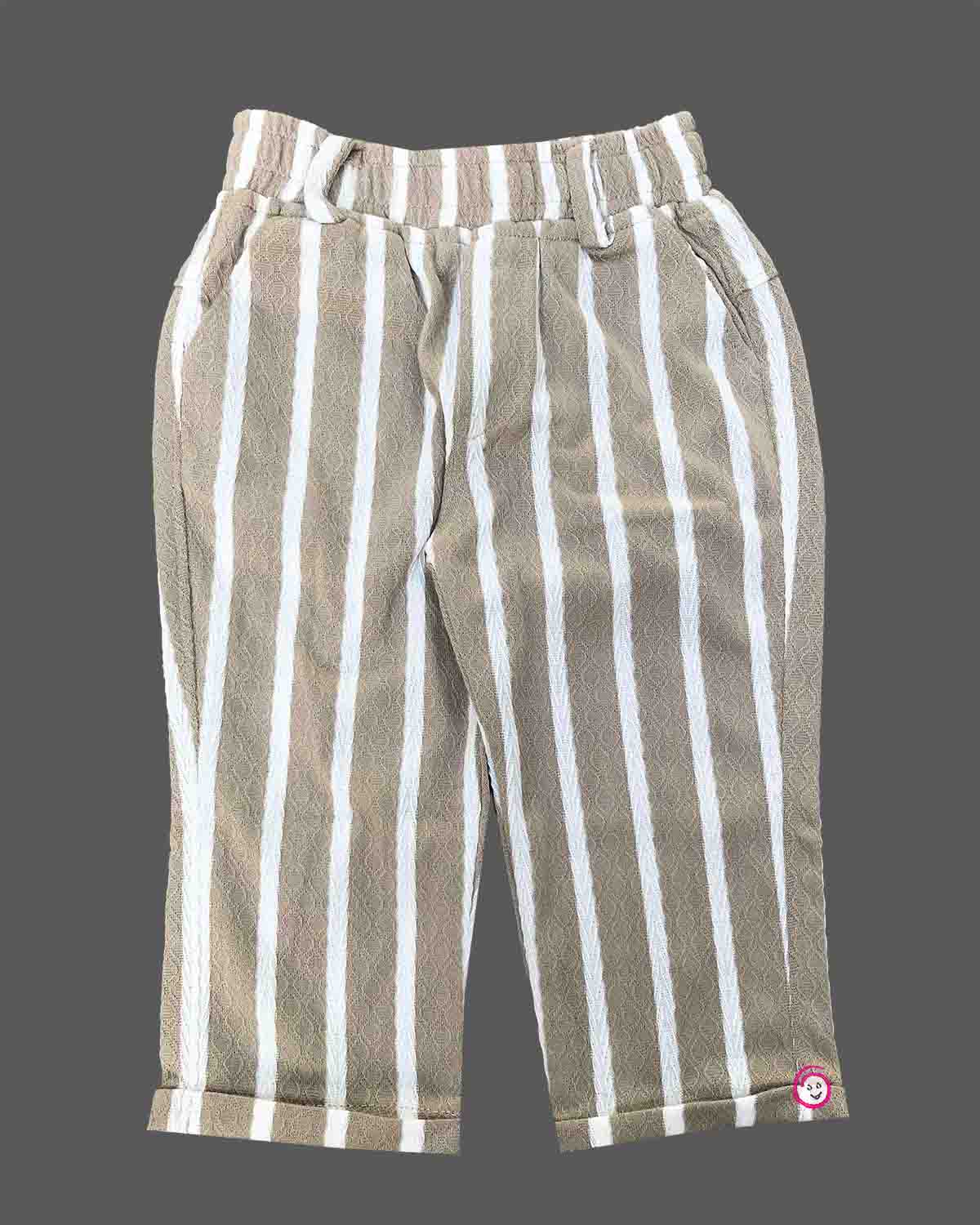 Beige striped waistcoat suit set with white shirt and bow tie for toddler boys