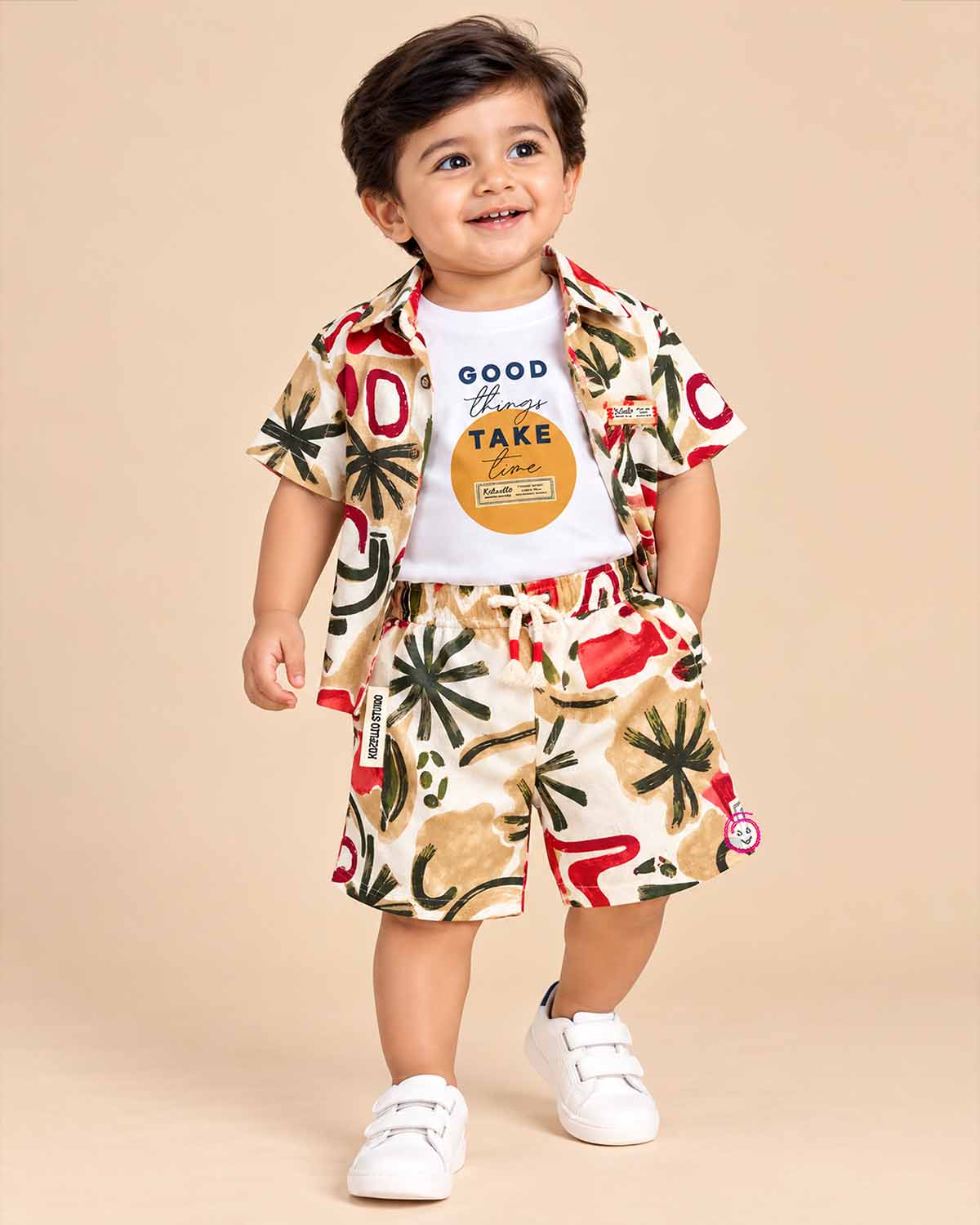 Boys printed shirt and shorts set for kids casual wear and summer travel outfits