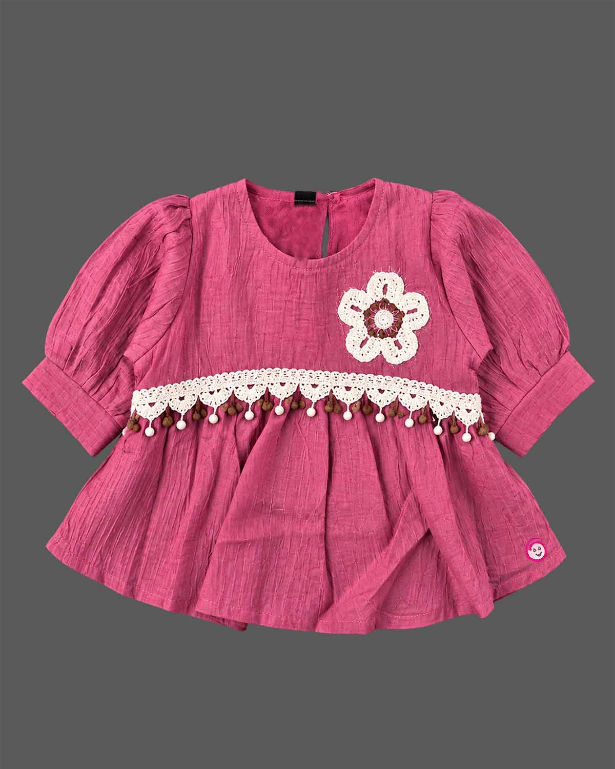 toddler cotton top with floral crochet accent and lace trim for casual girls wear