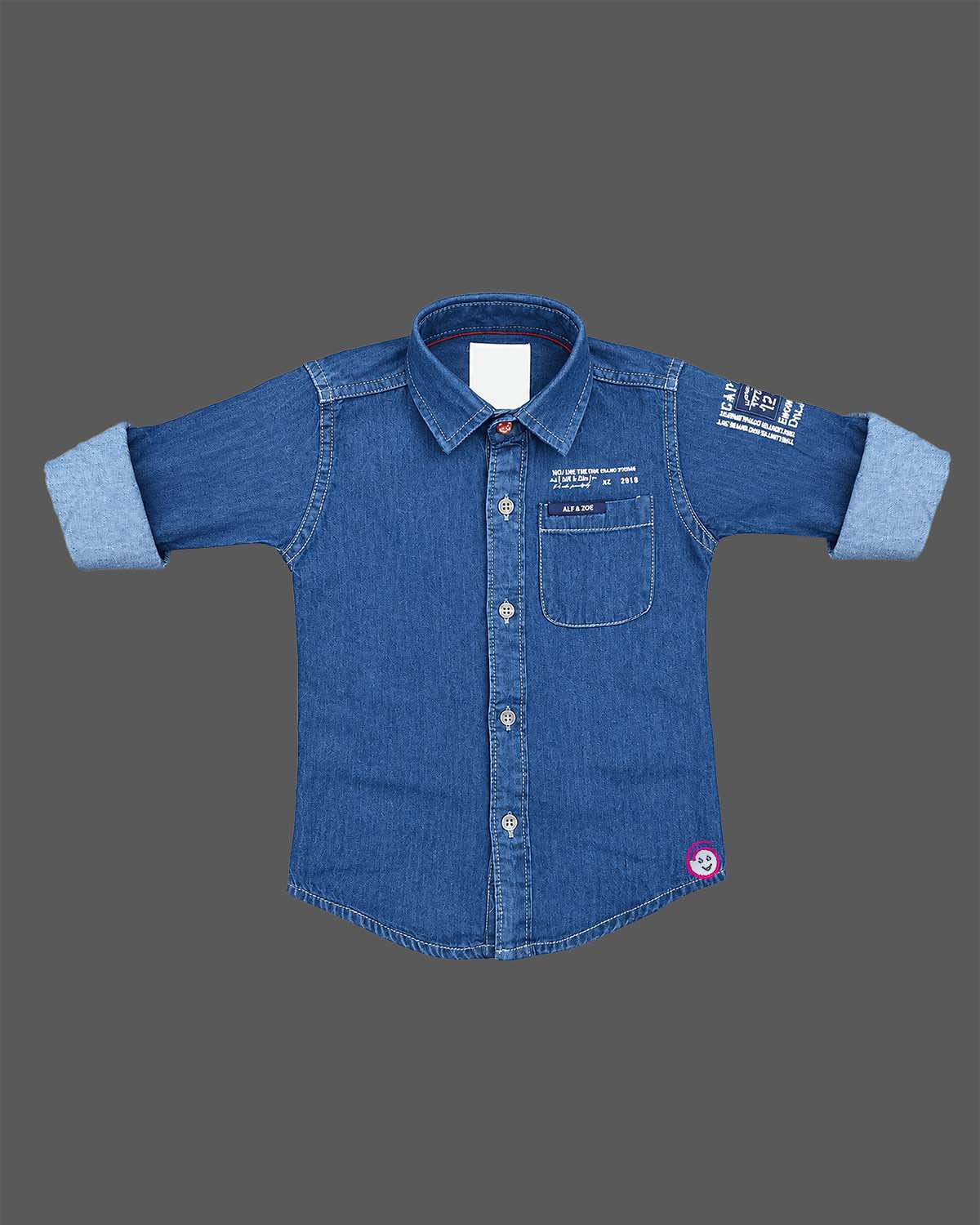 Boys blue denim casual shirt with Full Sleeve and front pocket for kids