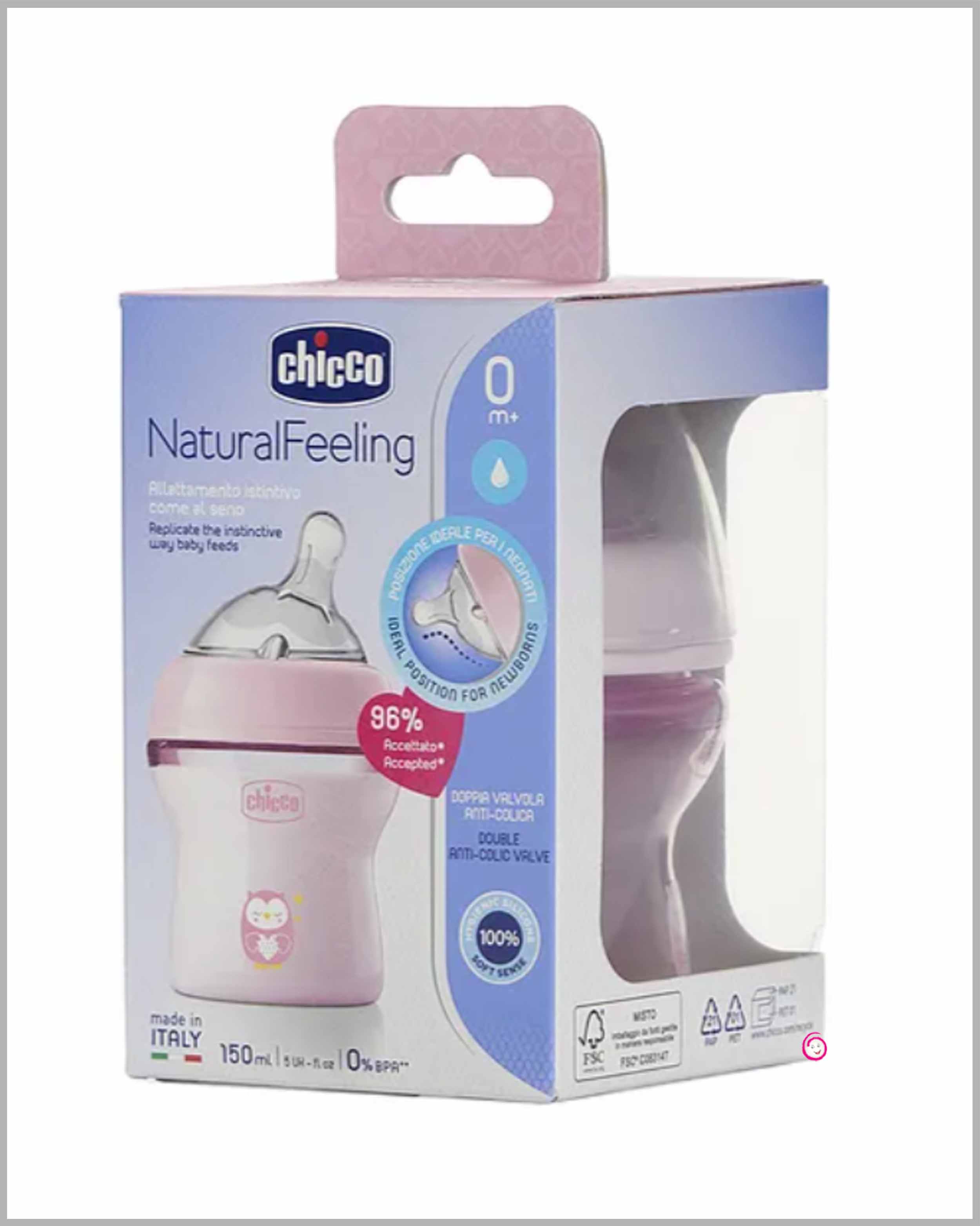Chicco natural feeding bottle (0M)+ Pink (150ml)