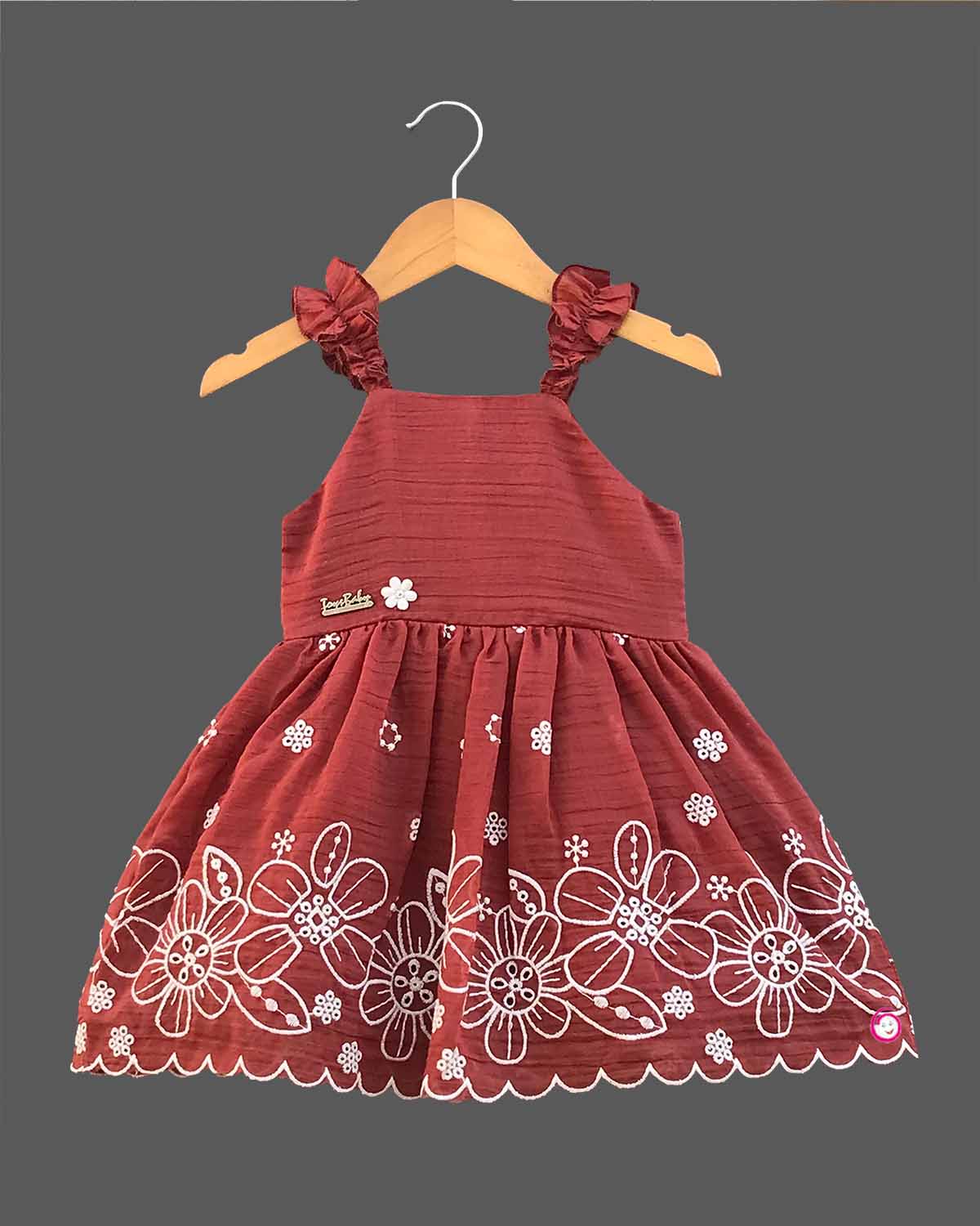 Girls western casual frock- Brown