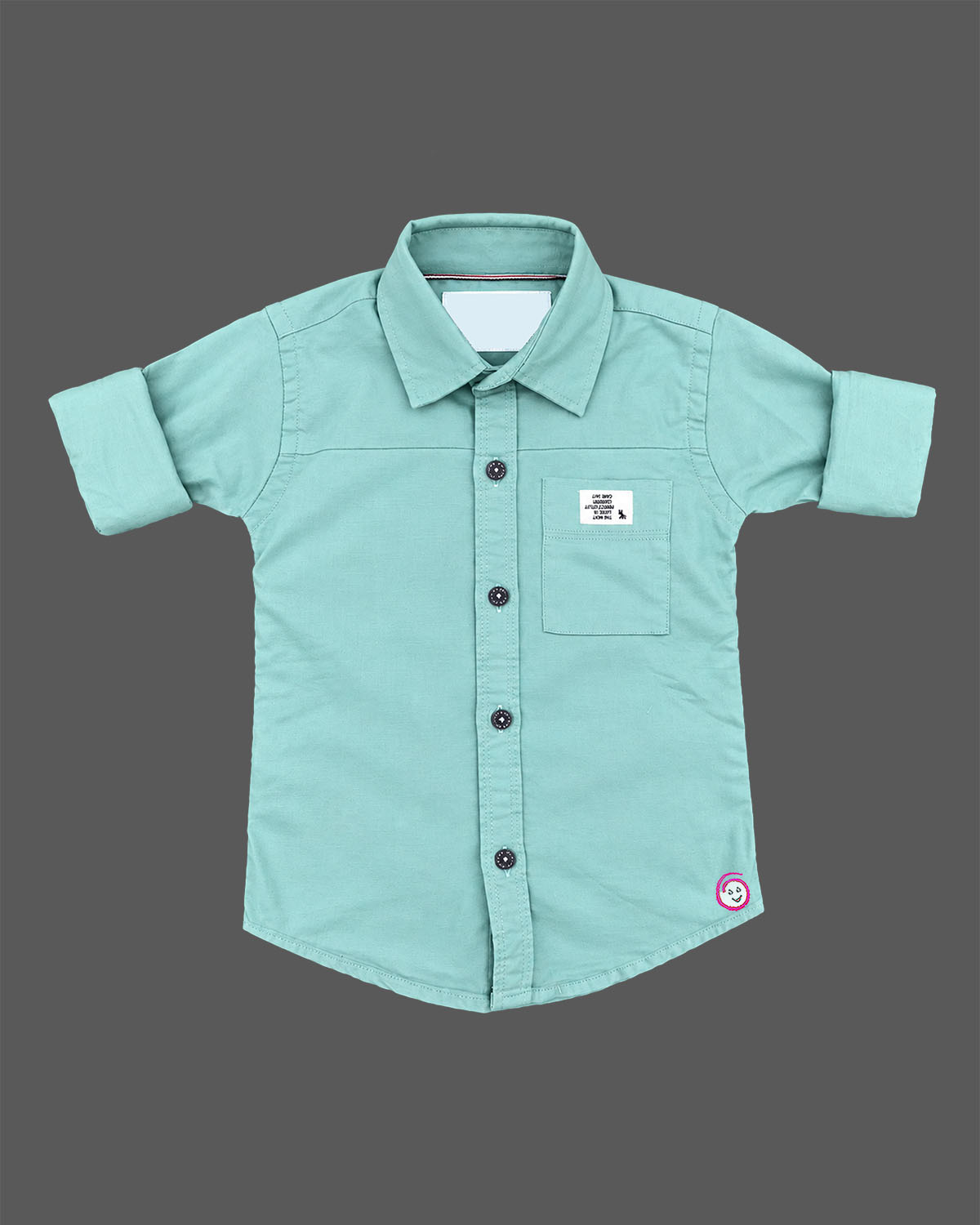 Infant boys seafoam mint green cotton shirt with full sleeve and pocket patch