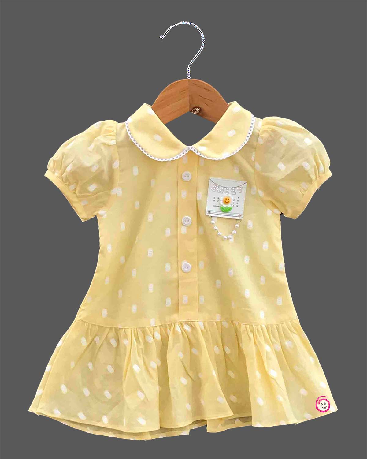 toddler girl casual cotton frock with peter pan collar and puff sleeves