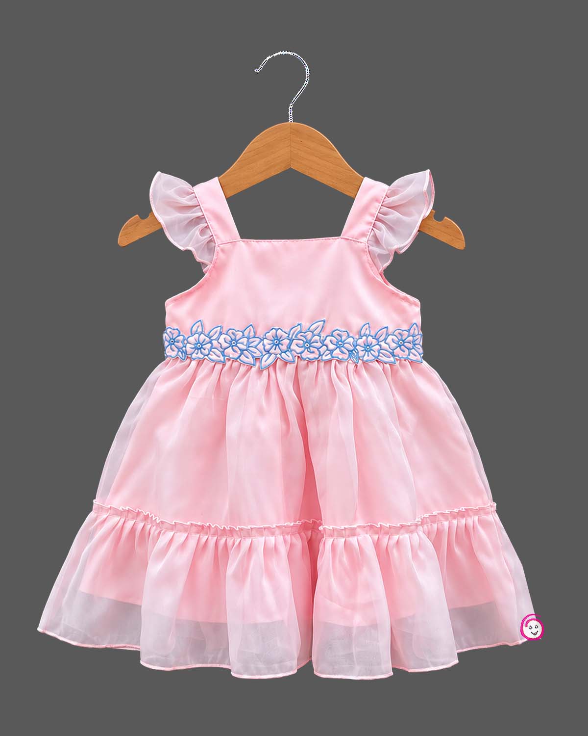 Sleeveless organza tiered frock with ruffled straps and casual frocks for baby girl design details.