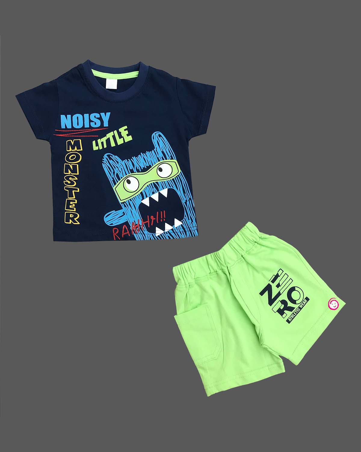 Boys monster printed tee with shorts - Royal Blue