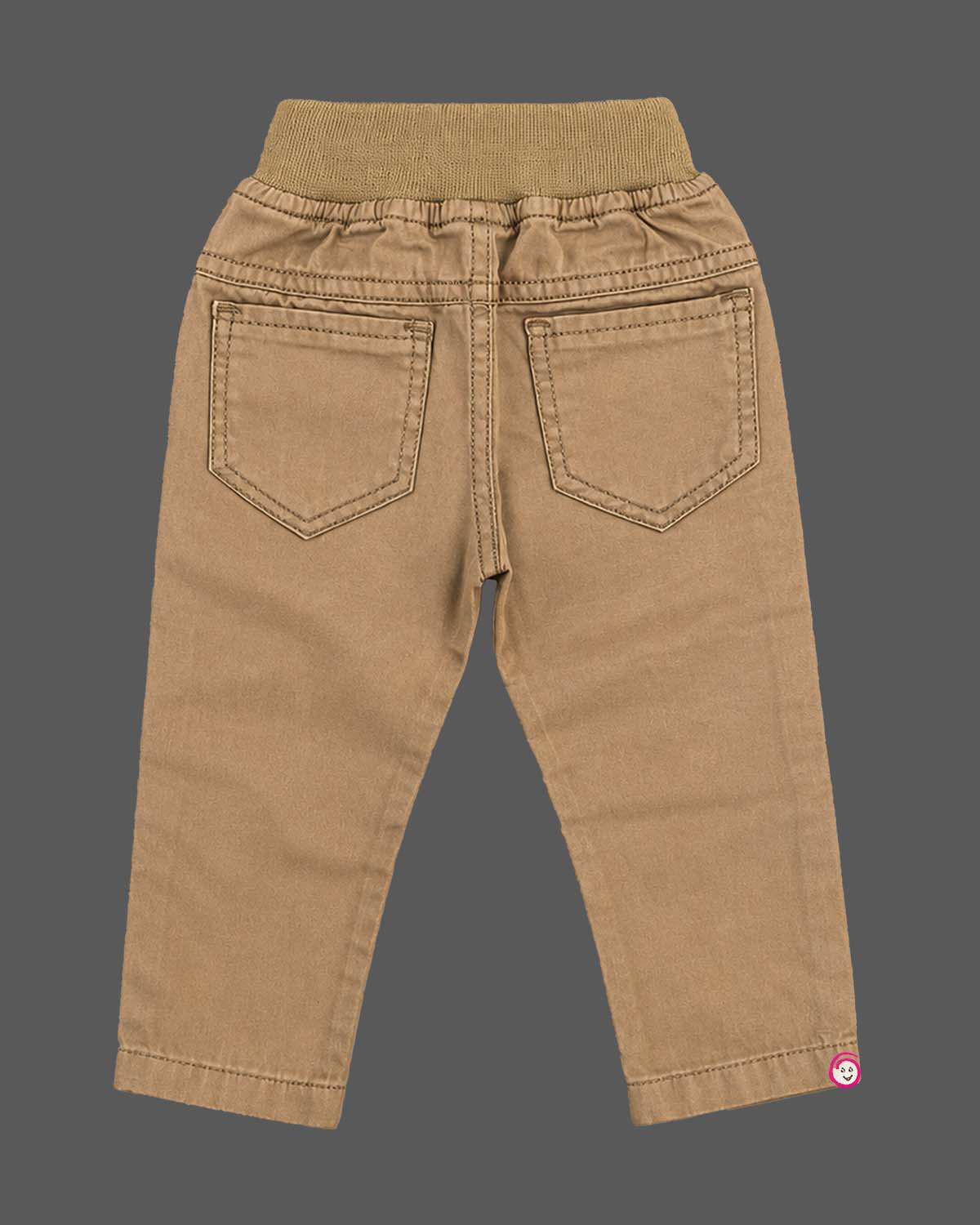 Toddler cotton chino pant featuring a ribbed elastic waist with drawstring for kids party wear collection.