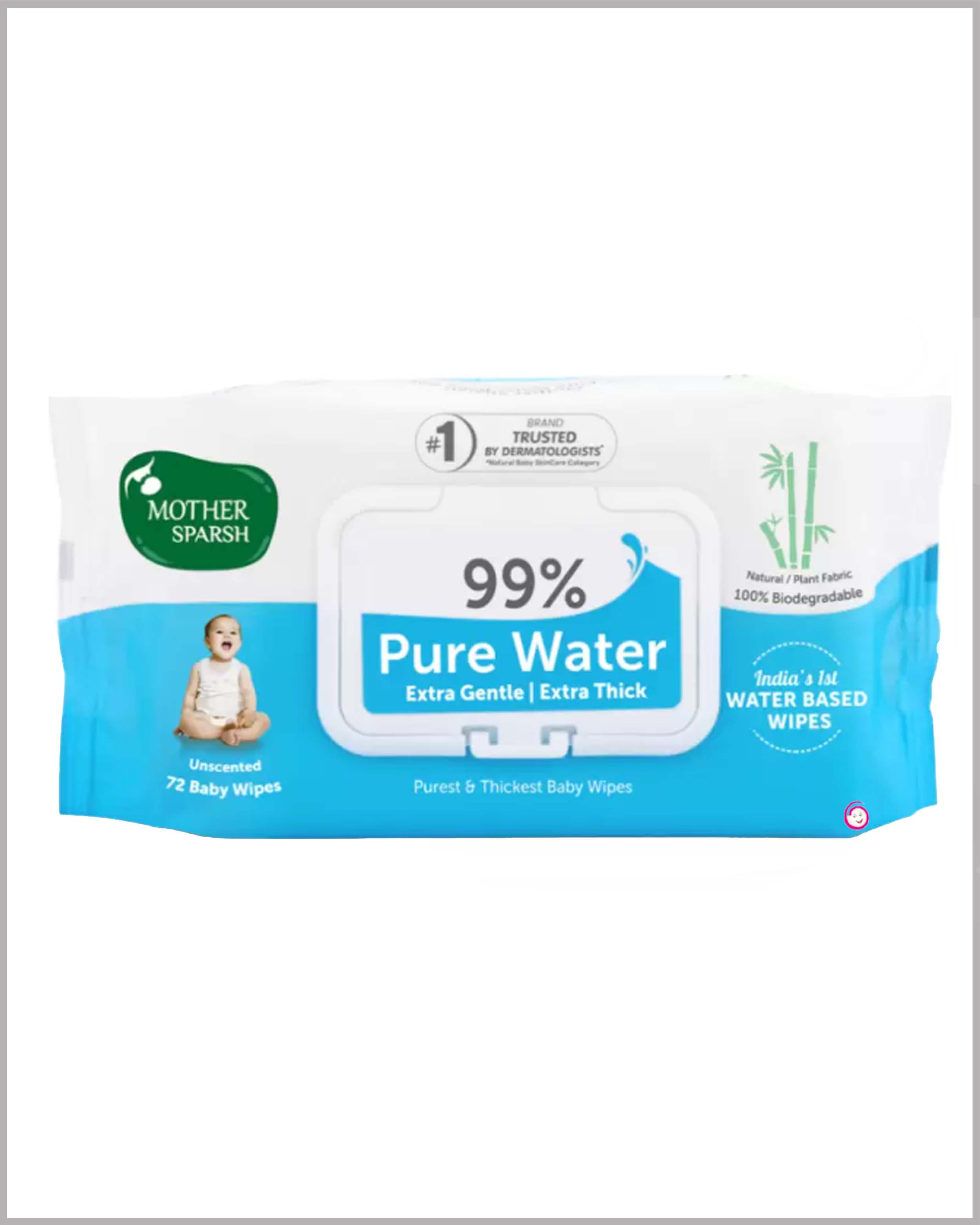 Mother Sparsh 99% Pure Water (72 Unscented Baby Wipes) - Super Thick Fabric