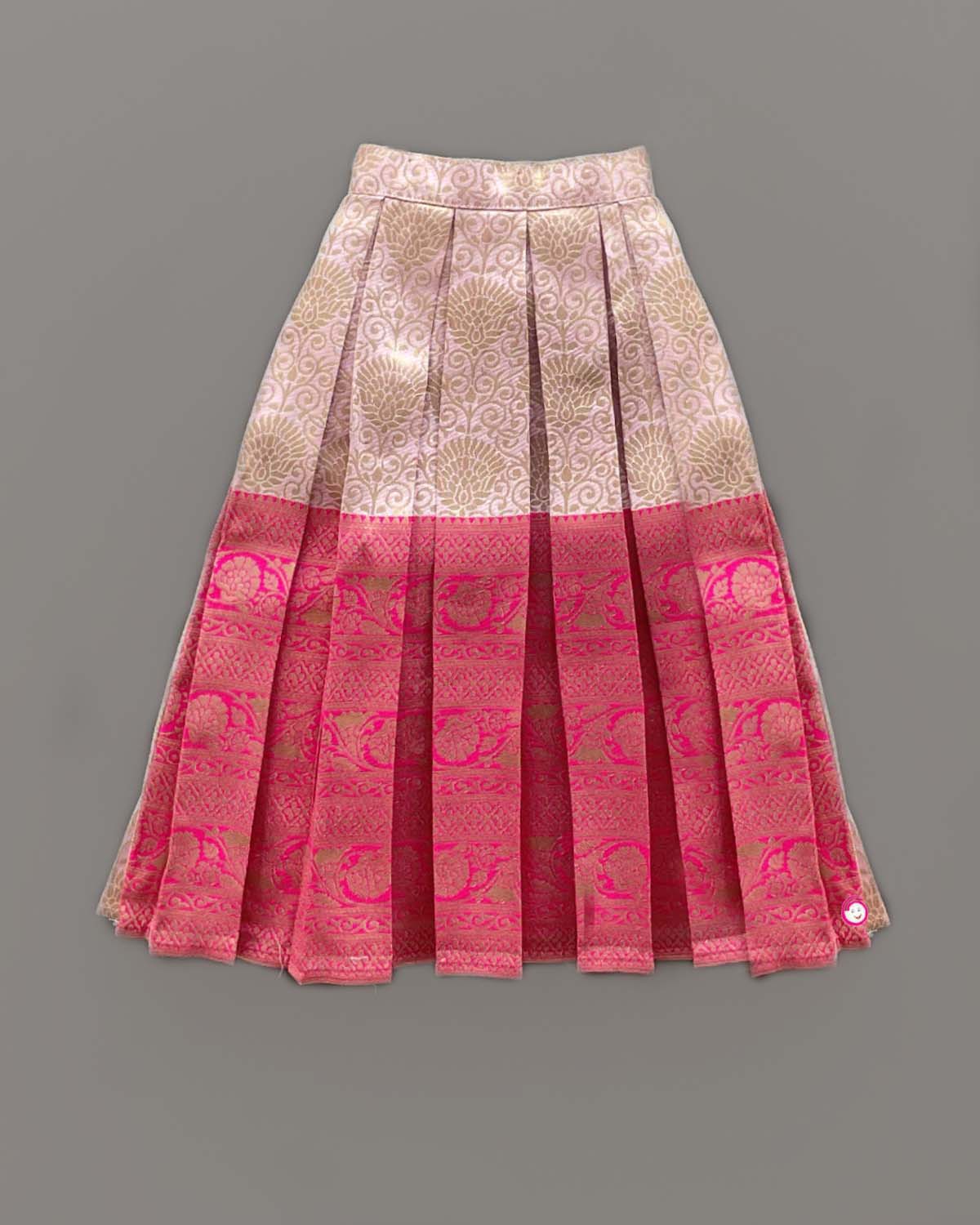 Embellished brocade silk pattu pavadai choli outfit with dupatta for toddler girls ethnic celebrations