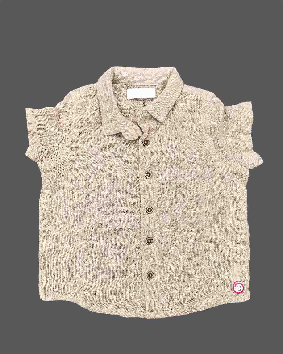 Infant woven cotton short sleeve shirt with collar and button closure for outdoor playdates