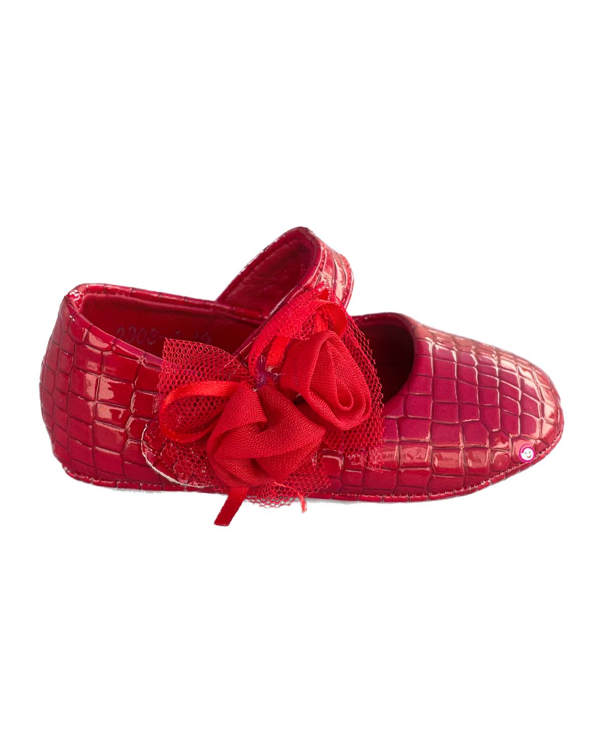 Girls Flower applique Velcro closure party shoes - Red