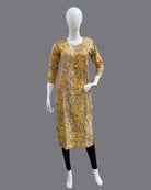 Printed Long Maternity & Feeding Top With Zip - Yellow