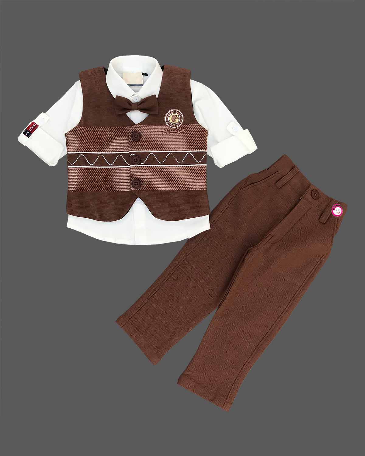 Boy full sleeve with waistcoat set - Brown