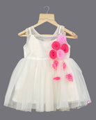 Girls party frock with hand stitched flower - White