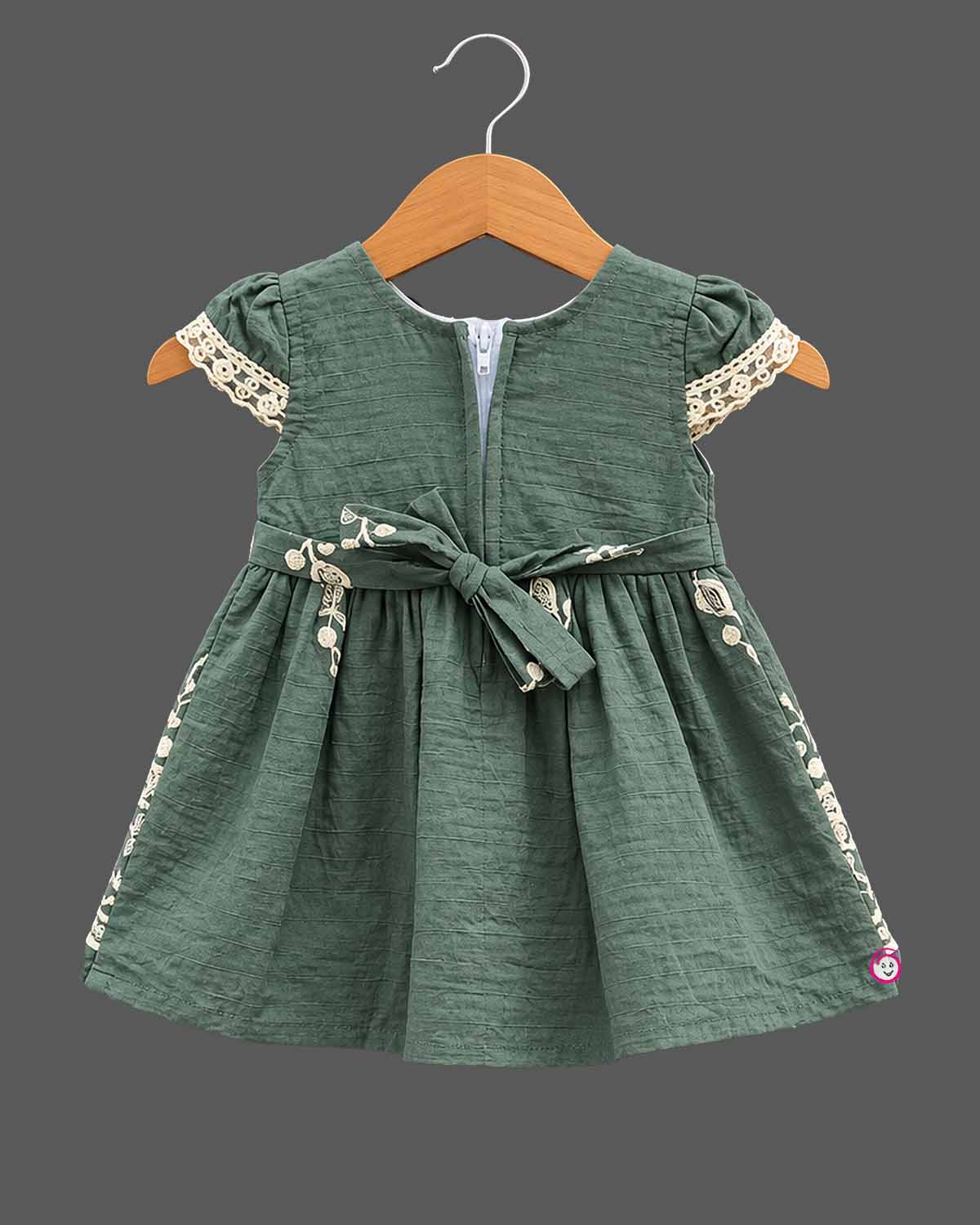 Toddler embroidered lace cotton frock with puff sleeves for birthday casual wear