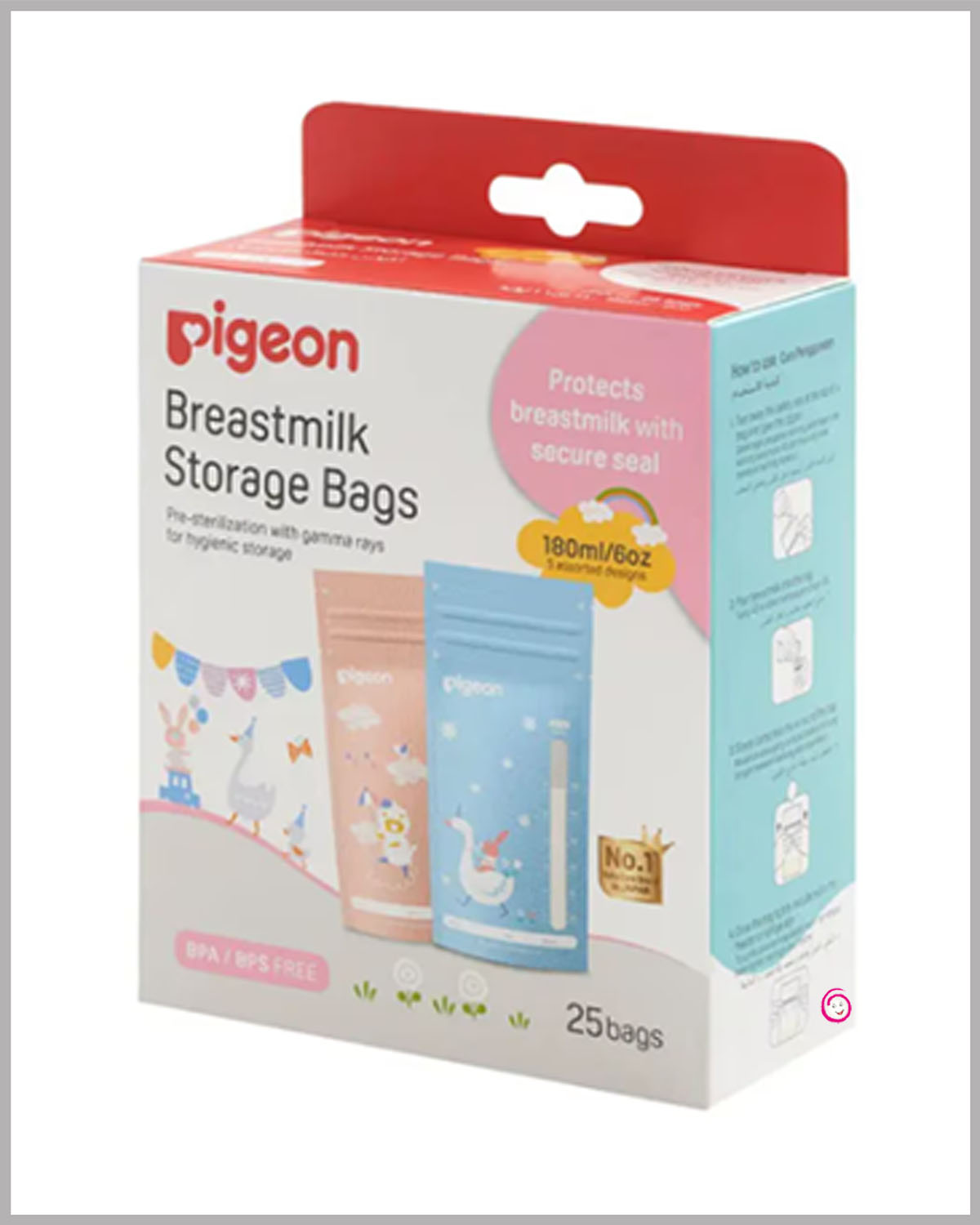 Pigeon Breast Milk Character Printed Storage Bags Pack of 5 - 180 ml