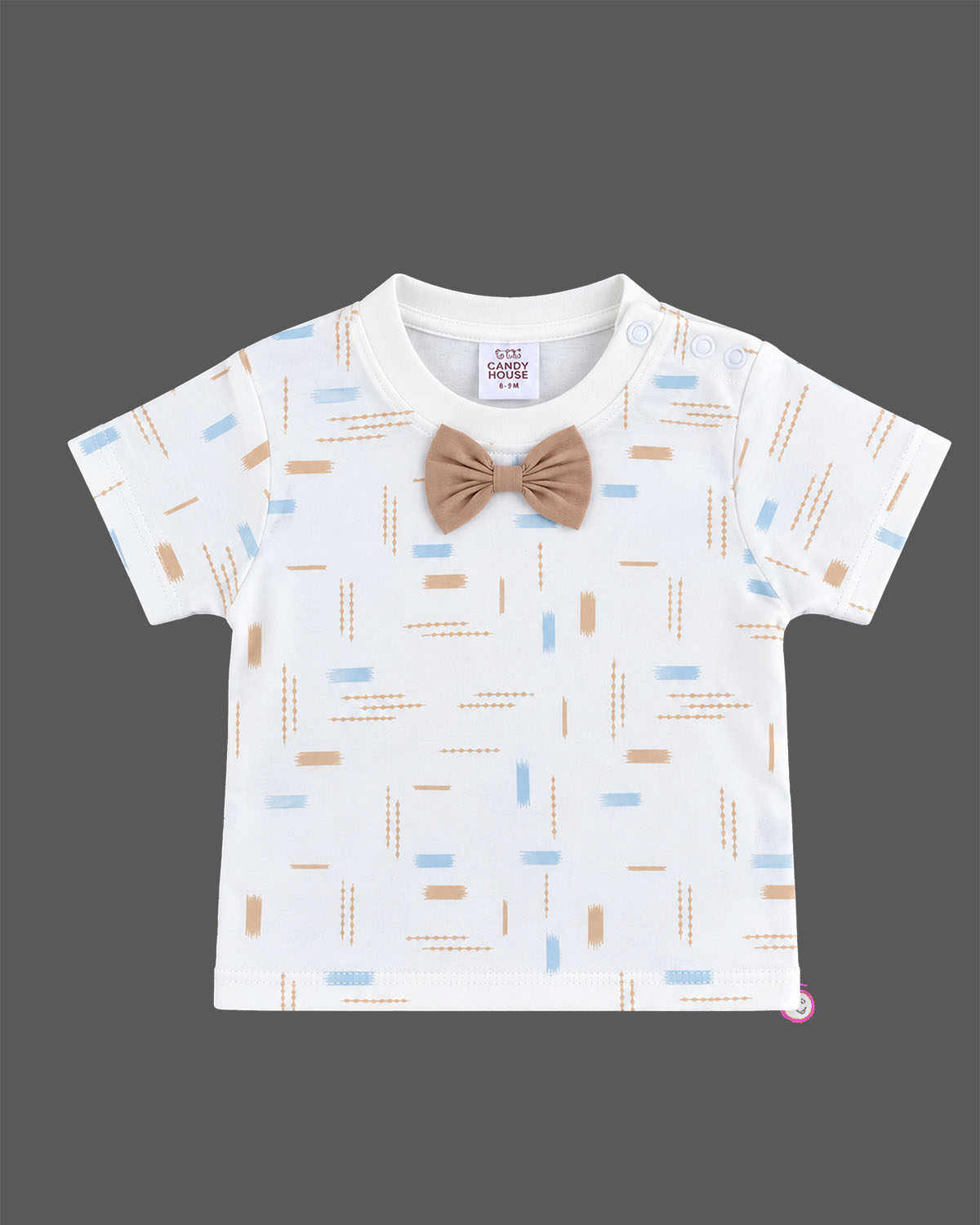 Little gentleman abstract printed suspender set with bow t-shirt for party wear