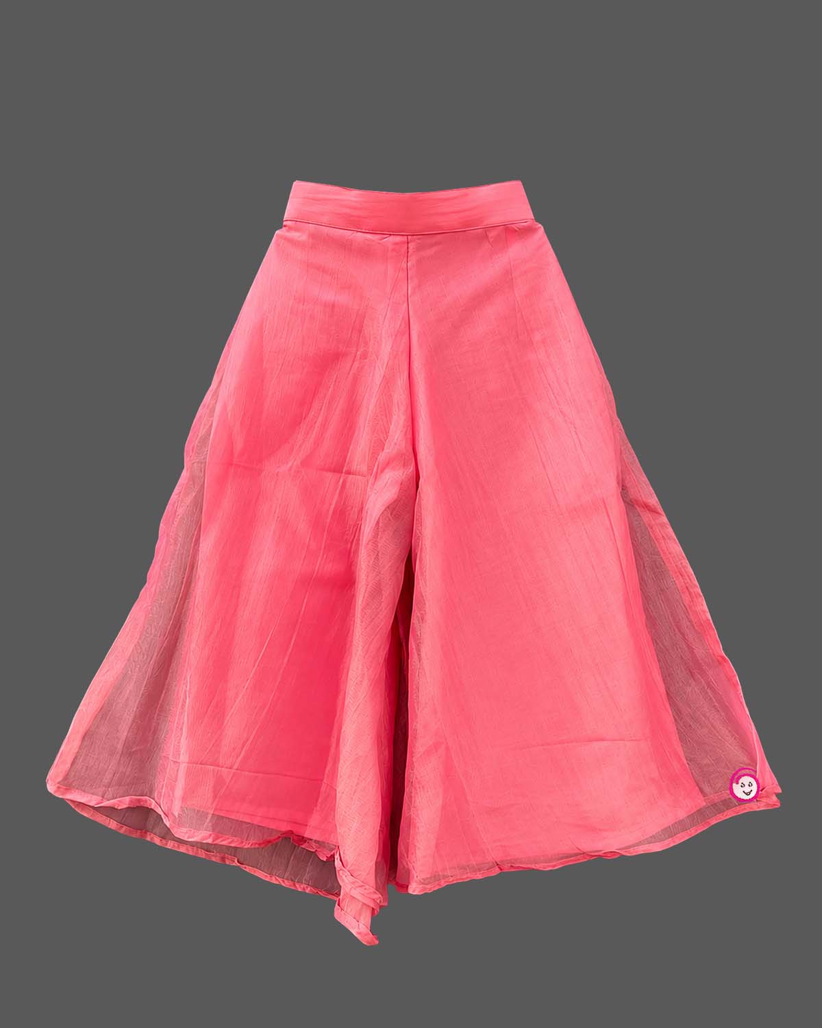 Kids sharara set featuring sleeveless hand-embroidered top, flared palazzo pants, and matching dupatta.