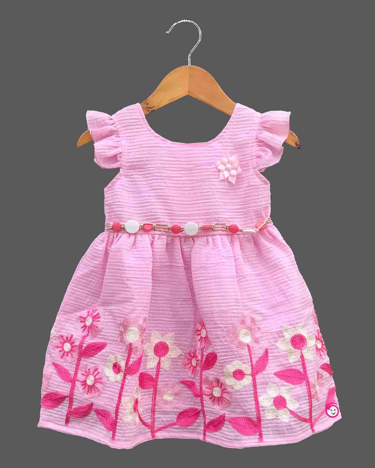 toddler embroidered cotton frock with frill sleeves and floral design for kids party wear