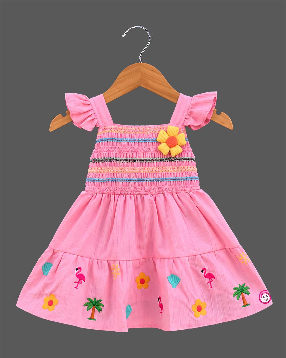 little girl smocked cotton frock flutter sleeve casual party dress