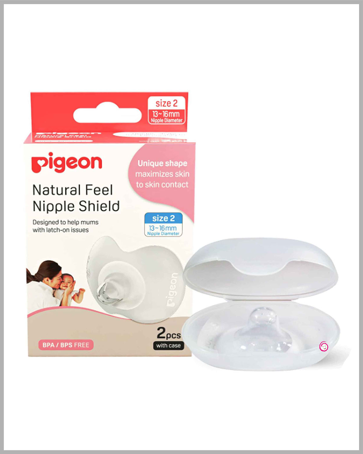 Pigeon Natural Feel Nipple Shield with Case - White 2PCS