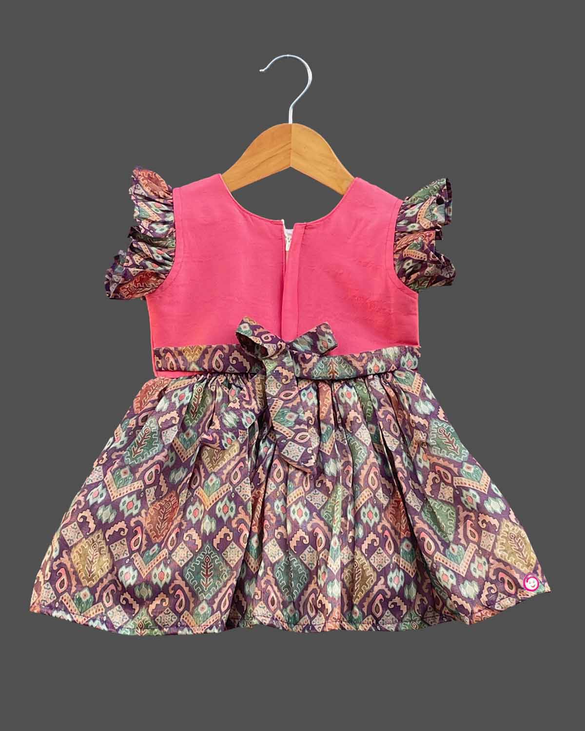 Girls frill sleeve with traditional frock - Rose Pink