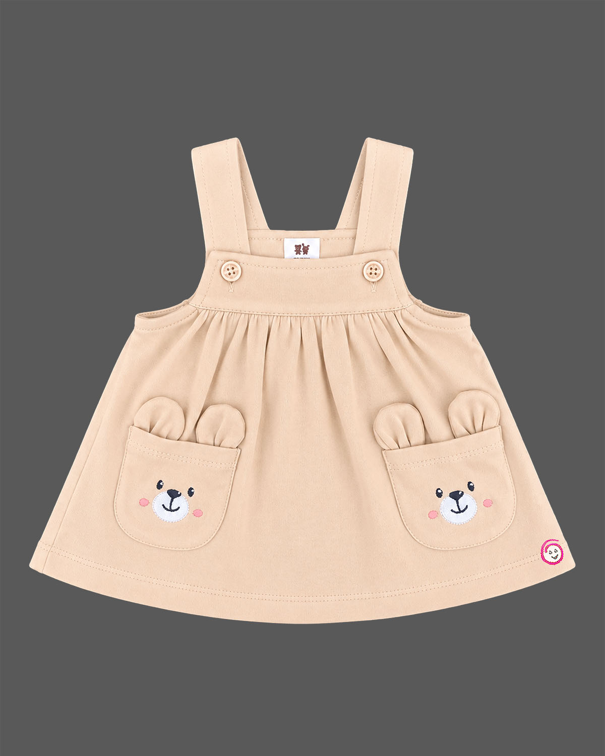 Infant pinafore dress set with printed short sleeve top and cute bear pocket dress for infant daily wear
