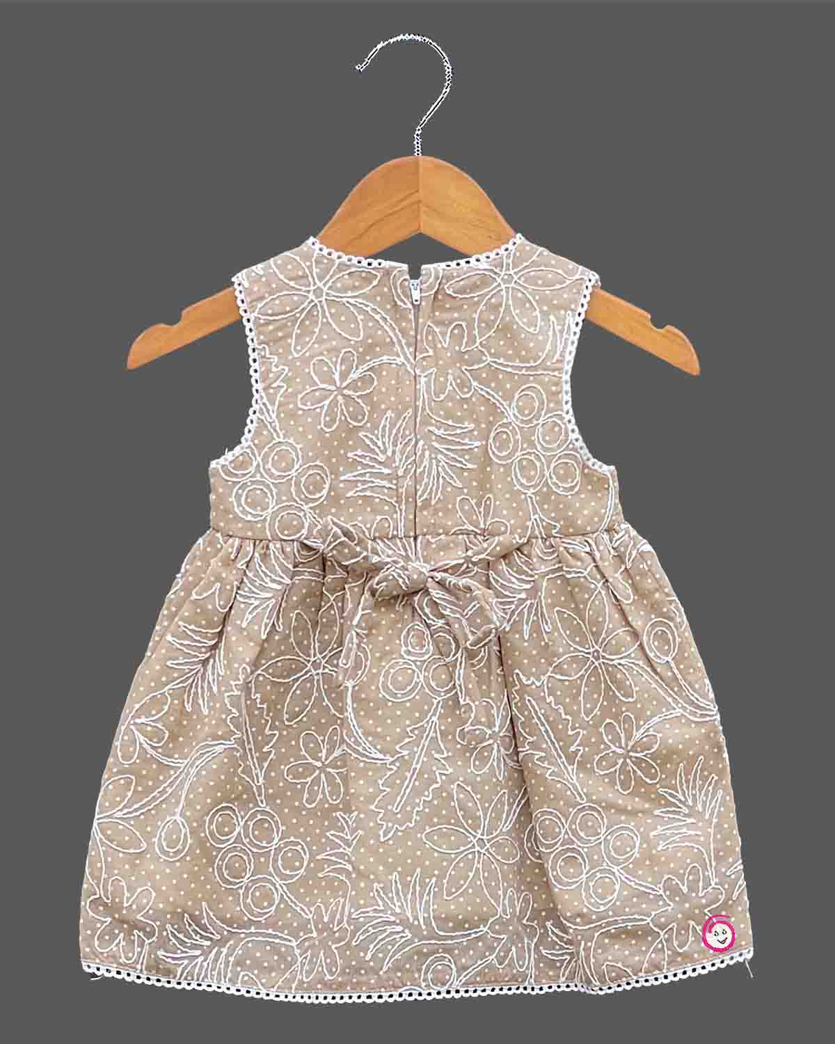 Toddler girl sleeveless embroidered cotton frock with bow detail for casual playdates